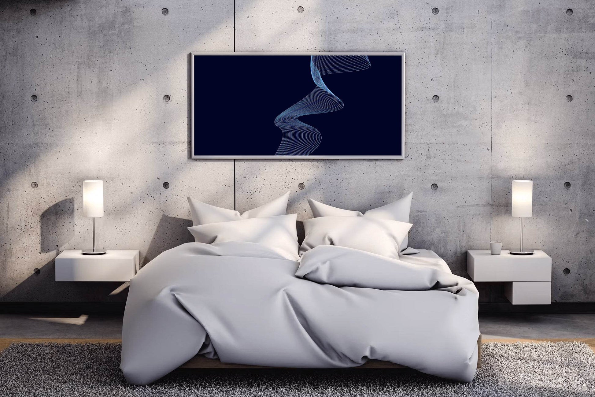 Blue Technology Waves with Black Shadow Abstract Wall Art - beink online art store