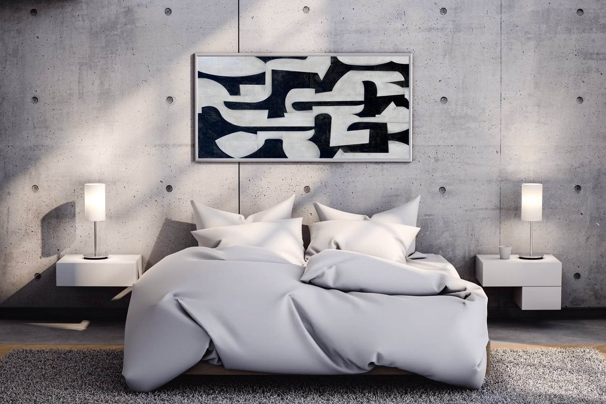 Black and White Interlocking Shapes Wall Art - beink online art store