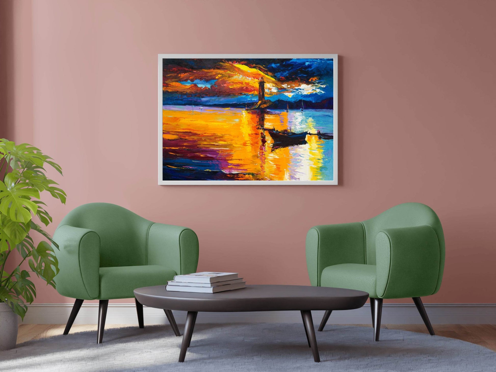 Boat And Lighthouse at Sunset Wall Art - beink online art store