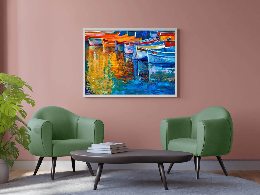 Oil Painting of Colorful Fishing Boats Wall Art - beink online art store