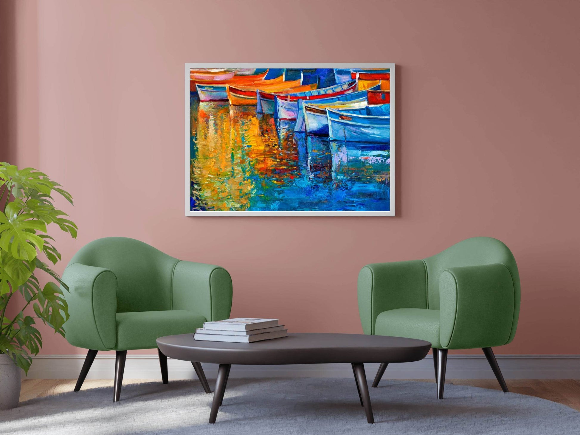 Oil Painting of Colorful Fishing Boats Wall Art - beink online art store