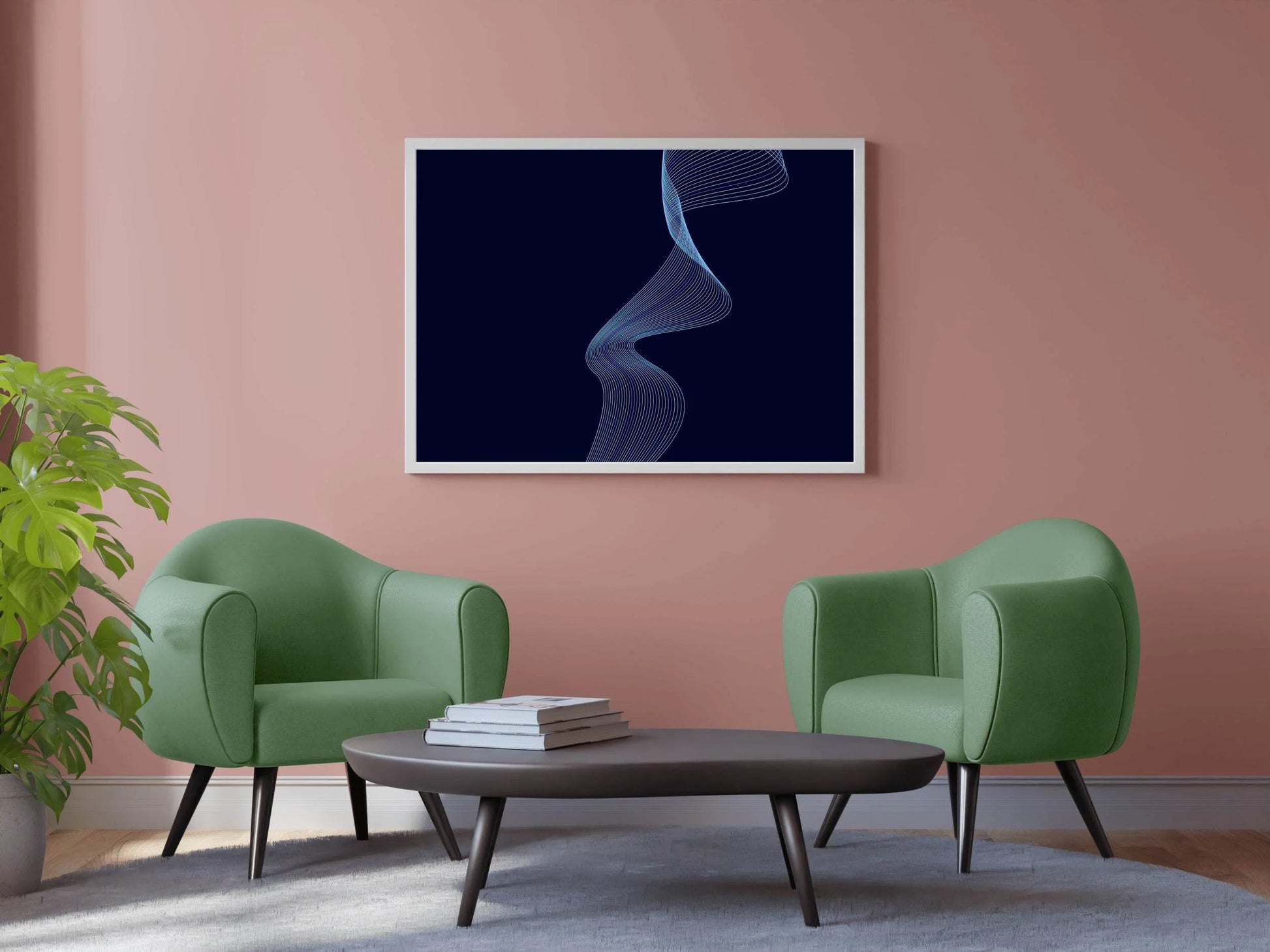 Blue Technology Waves with Black Shadow Abstract Wall Art - beink online art store