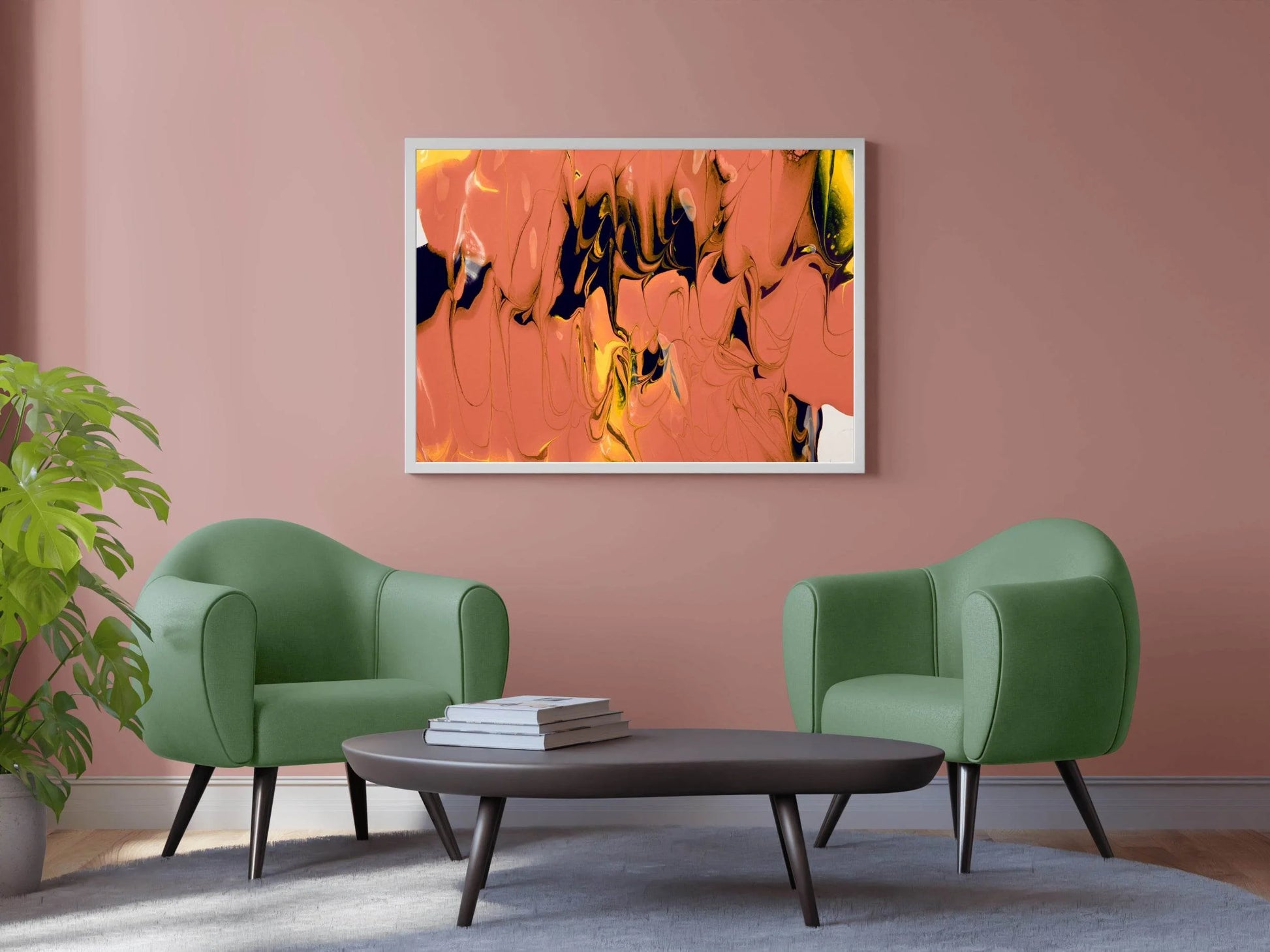 Black Paint Mixing With Yellow Abstract Wall Art - beink online art store