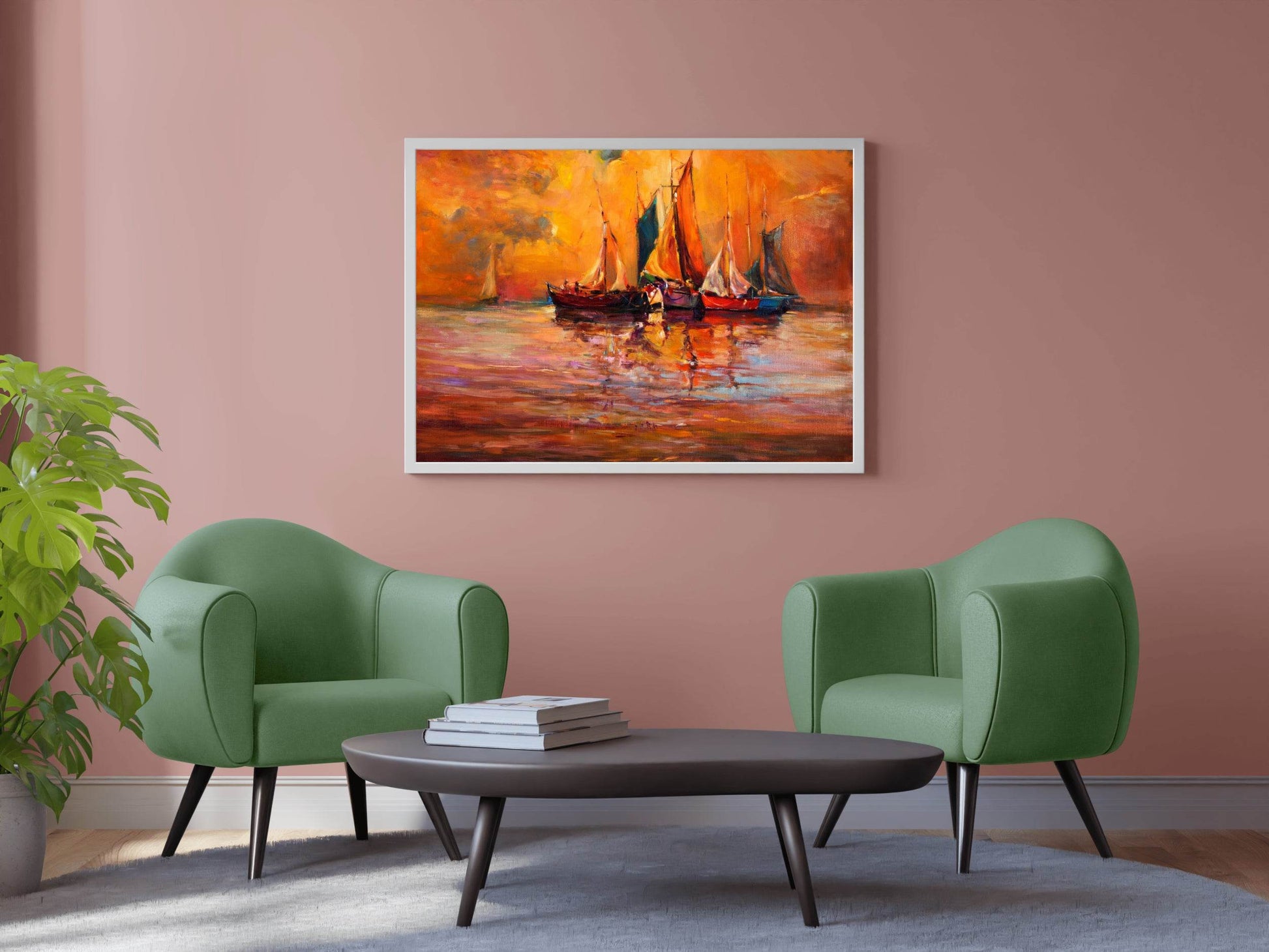 Fishing Boats in The Golden Sunset of The Sea Wall Art - beink online art store
