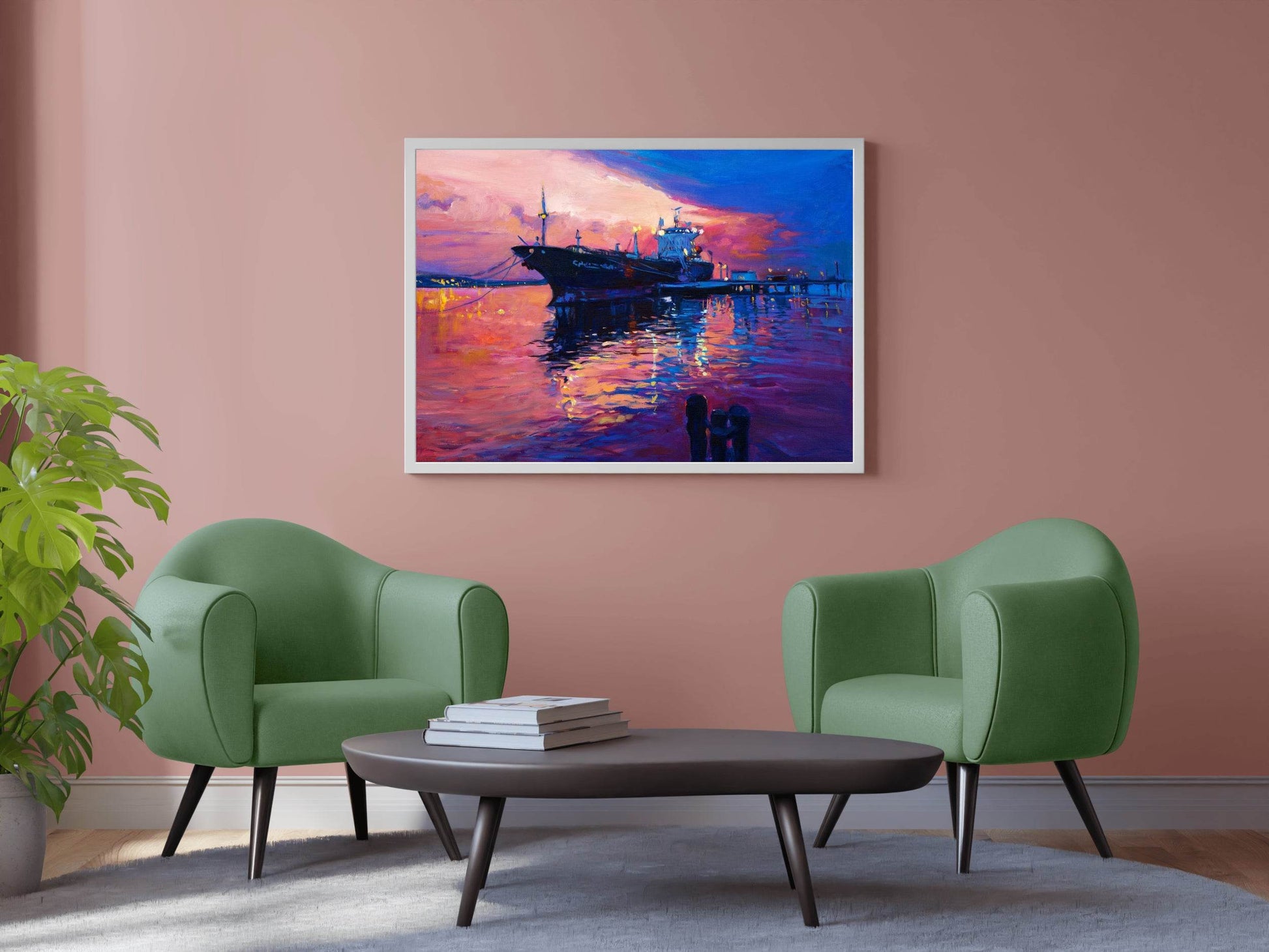 Watercolor Painting Of Ship in Port Wall Art - beink online art store