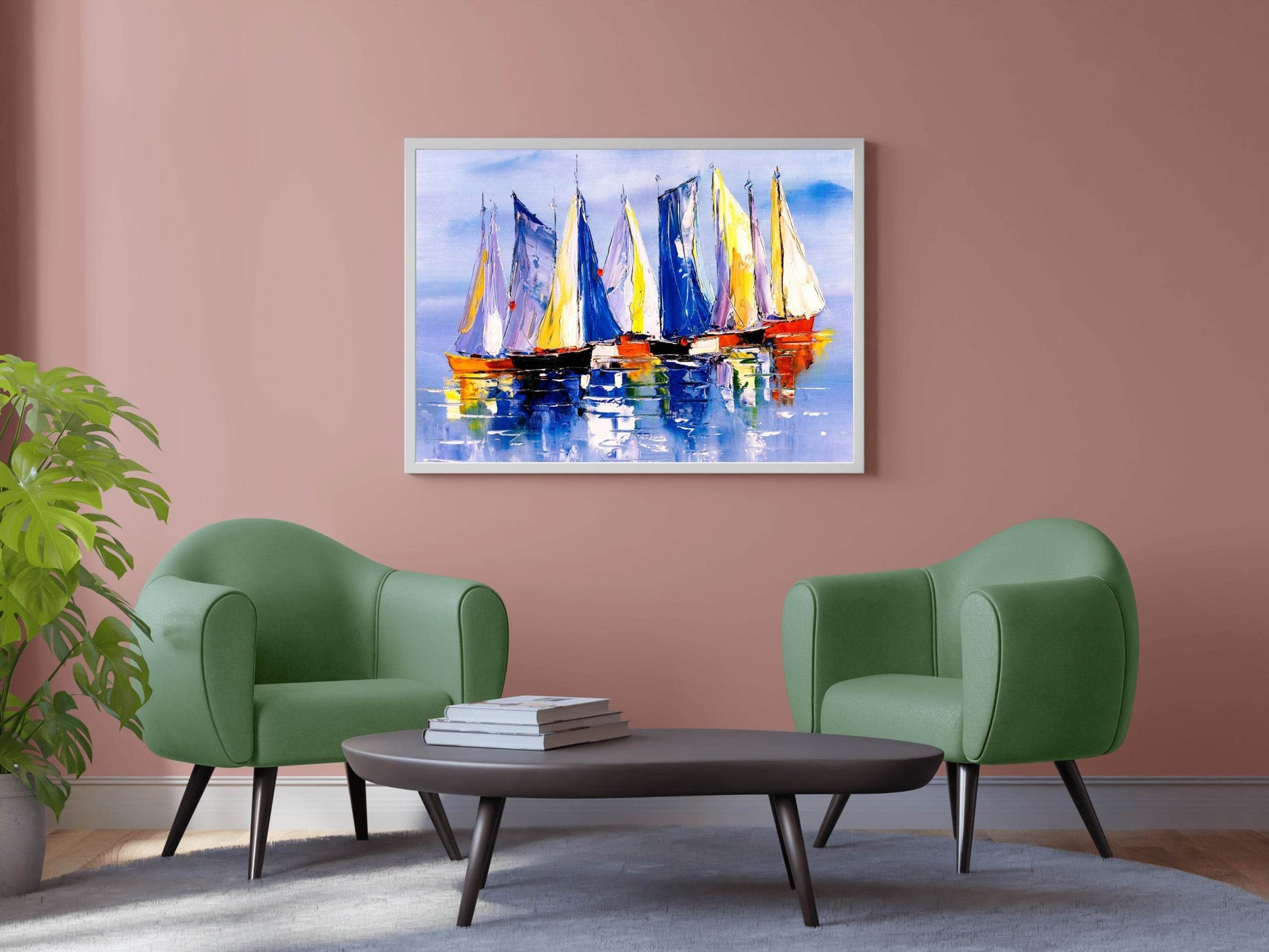 Oil Painting of Colorful Sailboats Wall Art - beink online art store