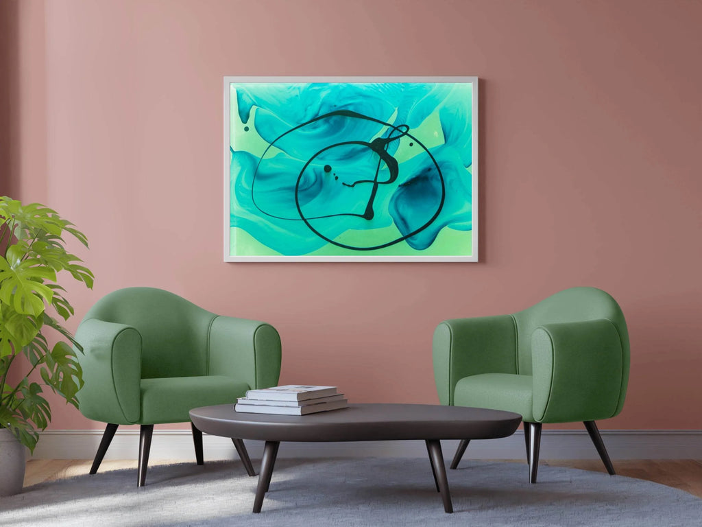 Cyan Oil Paint Abstract Wall Art - beink online art store
