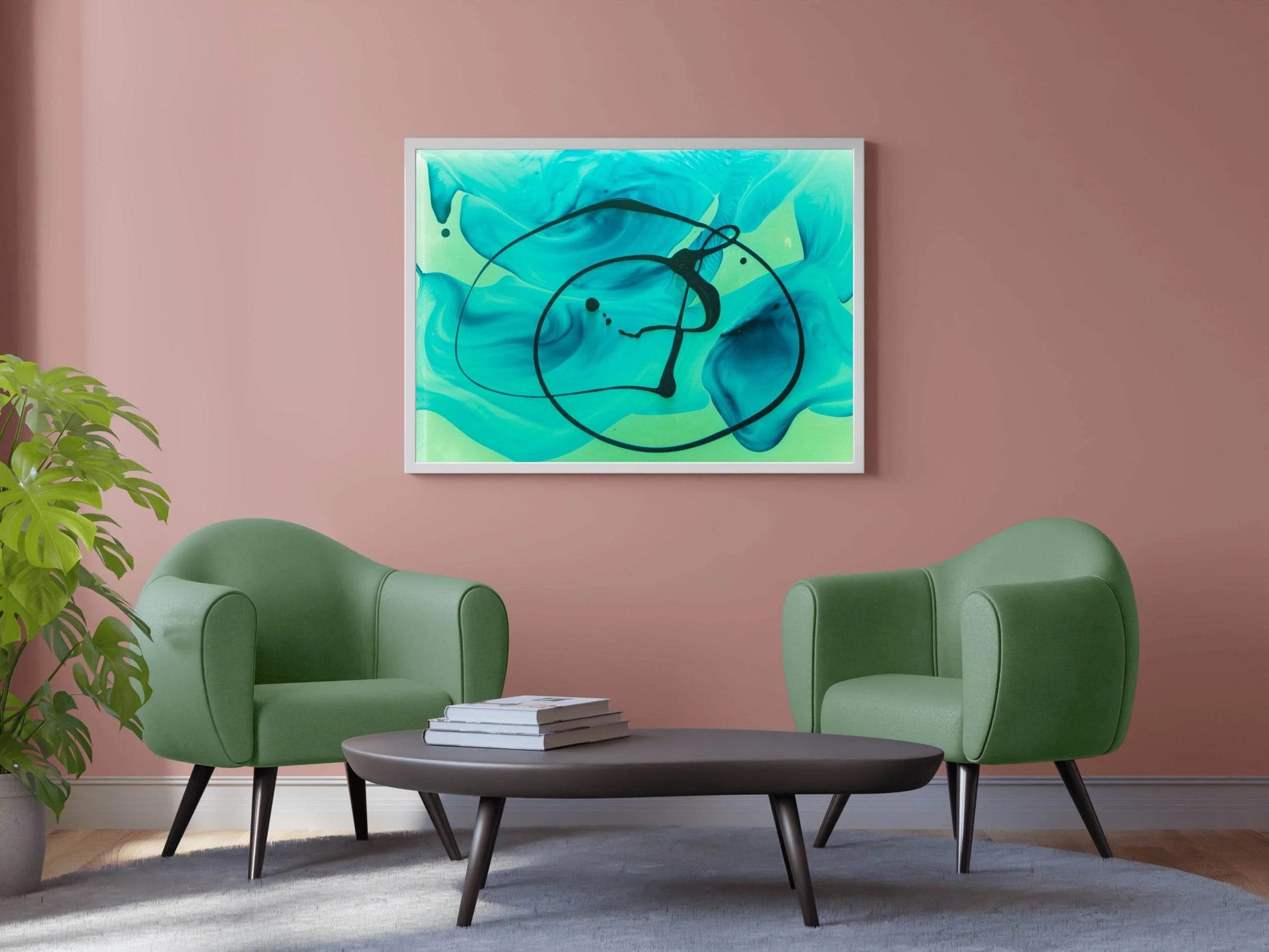 Cyan Oil Paint Abstract Wall Art - beink online art store