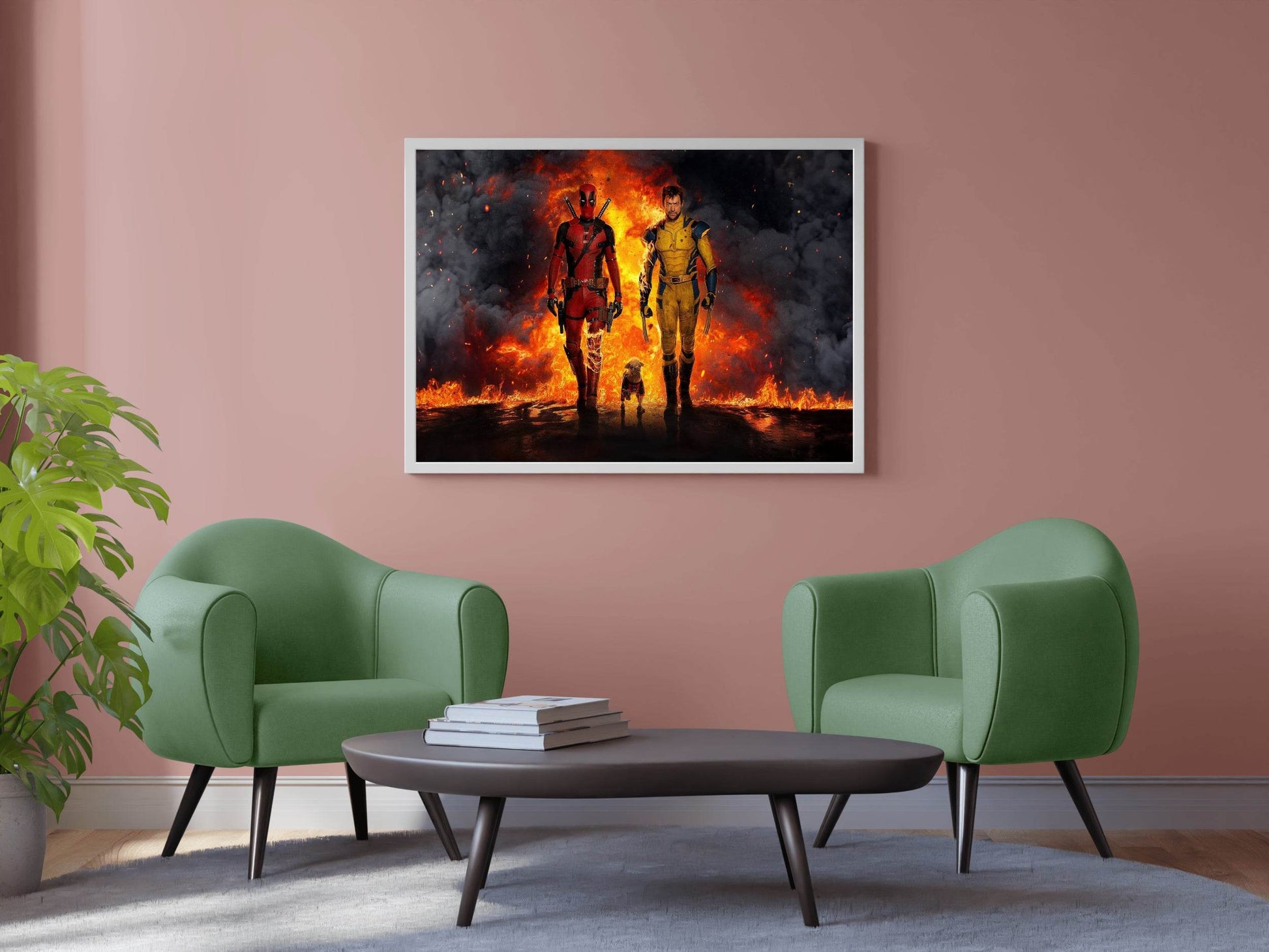 deadpool & wolverine with fire background Wall Art - beink online art store
