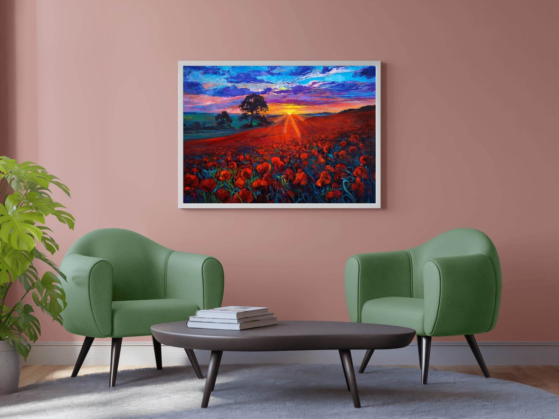Oil Painting Sunrise In Flower Field Wall Art - beink online art store