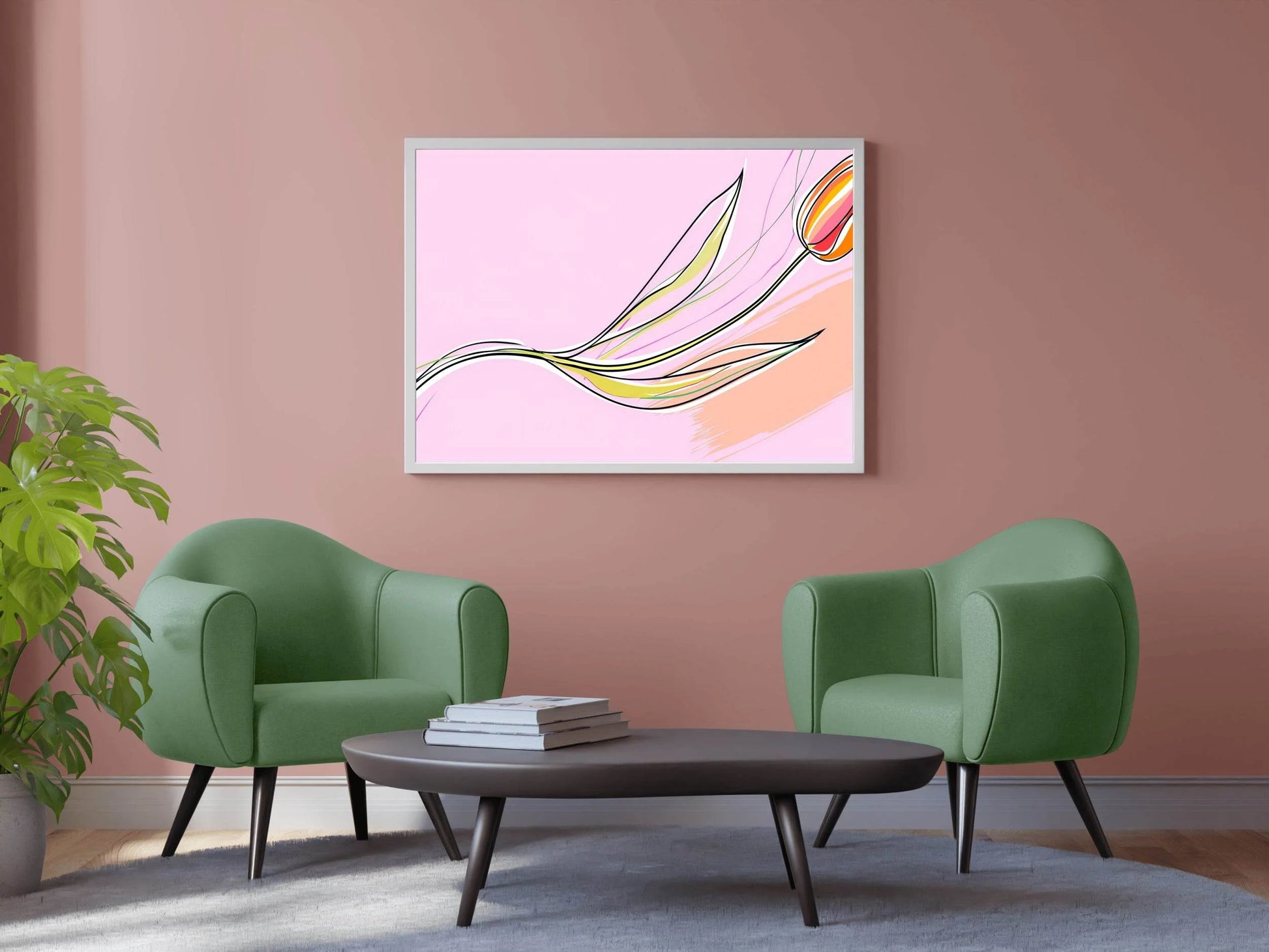 Handmade Plant with Pink Background Abstract Wall Art - beink online art store