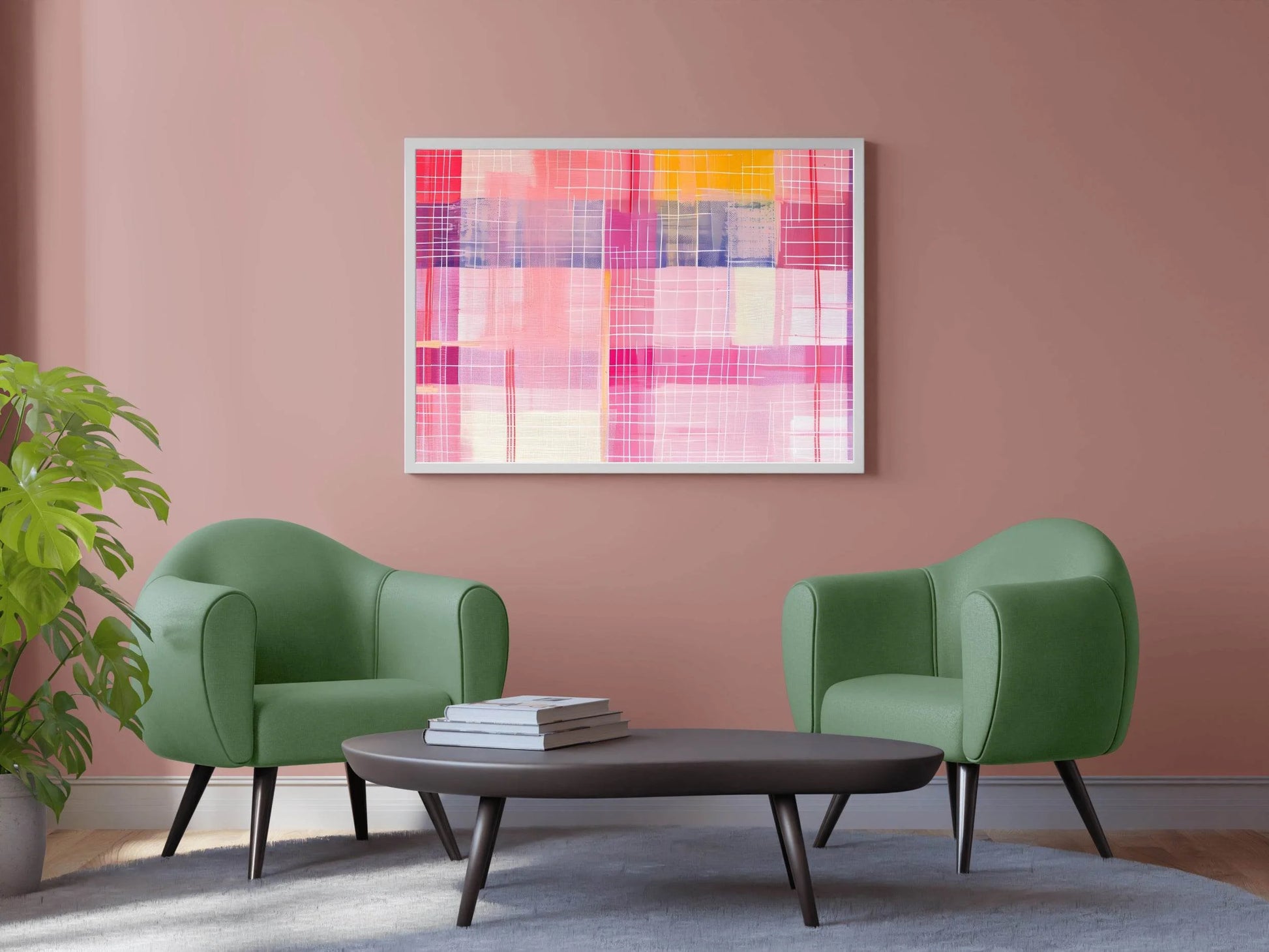 Abstract Painting of a Pink and Yellow Plaid - beink online art store