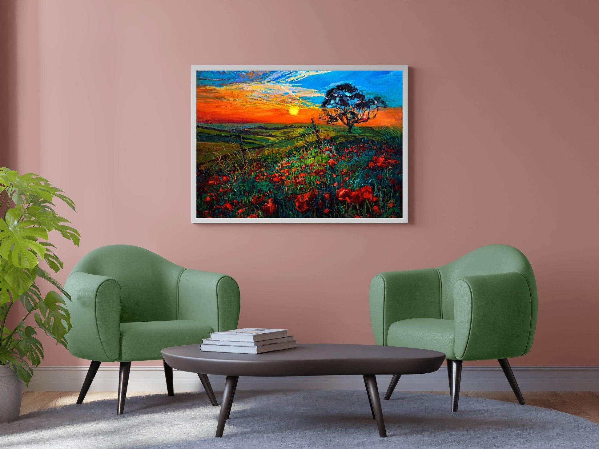 Sunset Painting In The Flower Garden Wall Art - beink online art store