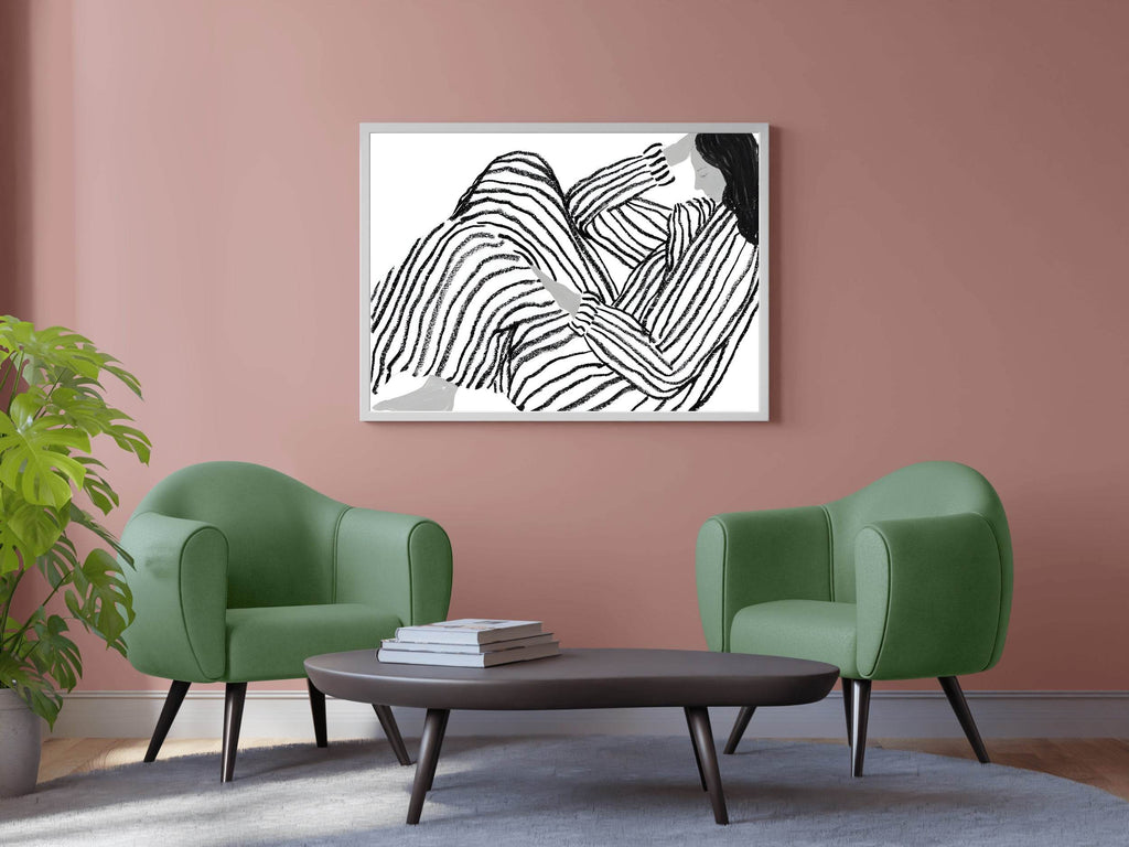 Black Painting of Girl Lost in Thought Wall Art - beink online art store