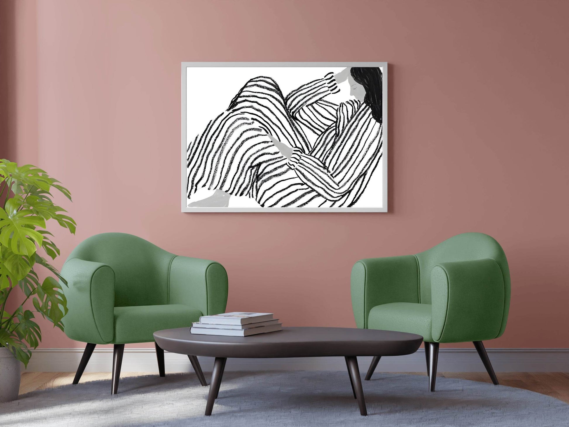 Black Painting of Girl Lost in Thought Wall Art - beink online art store