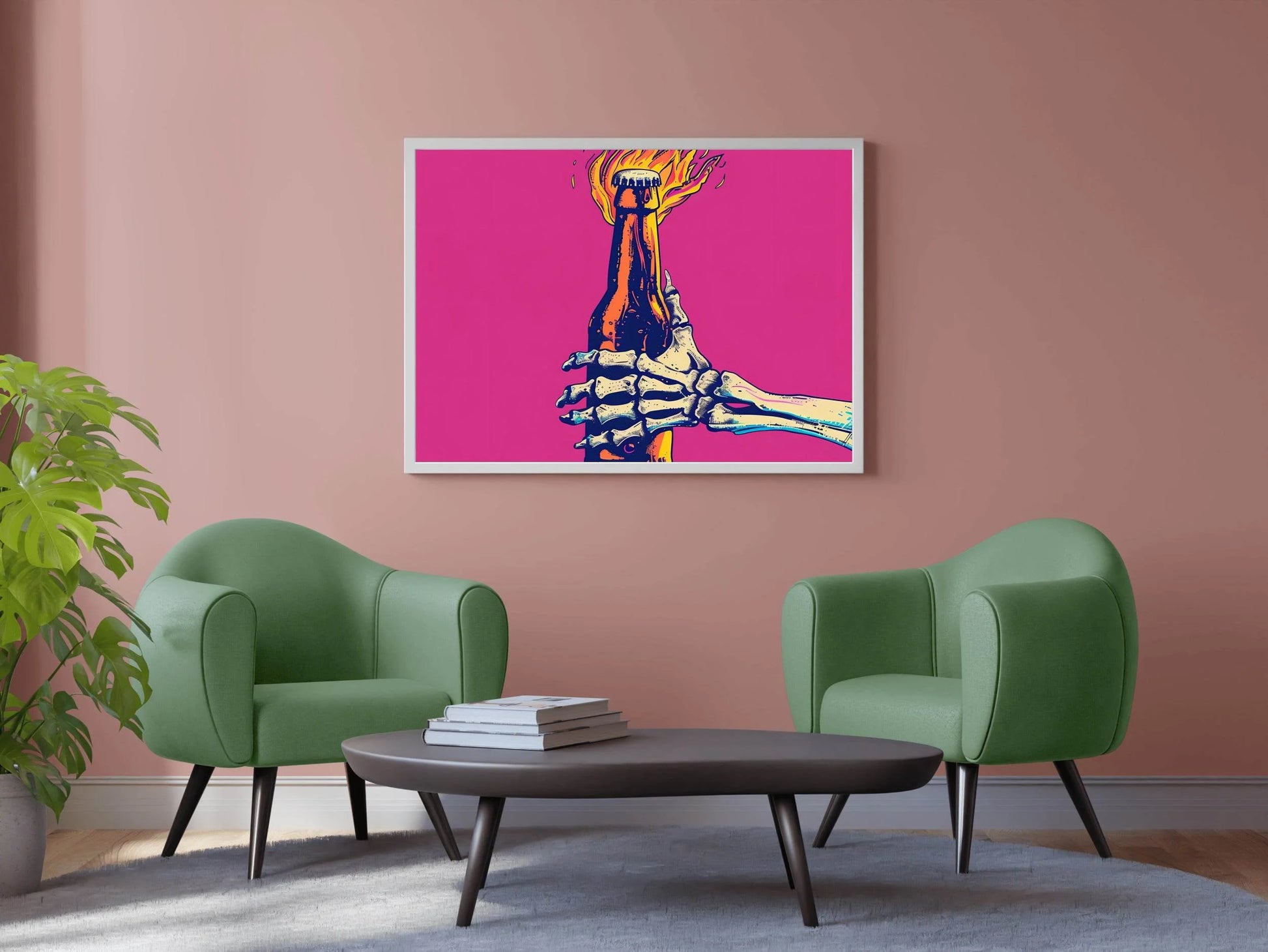 Skeleton Hand Grasping a Flaming Bottle Wall Art - beink online art store