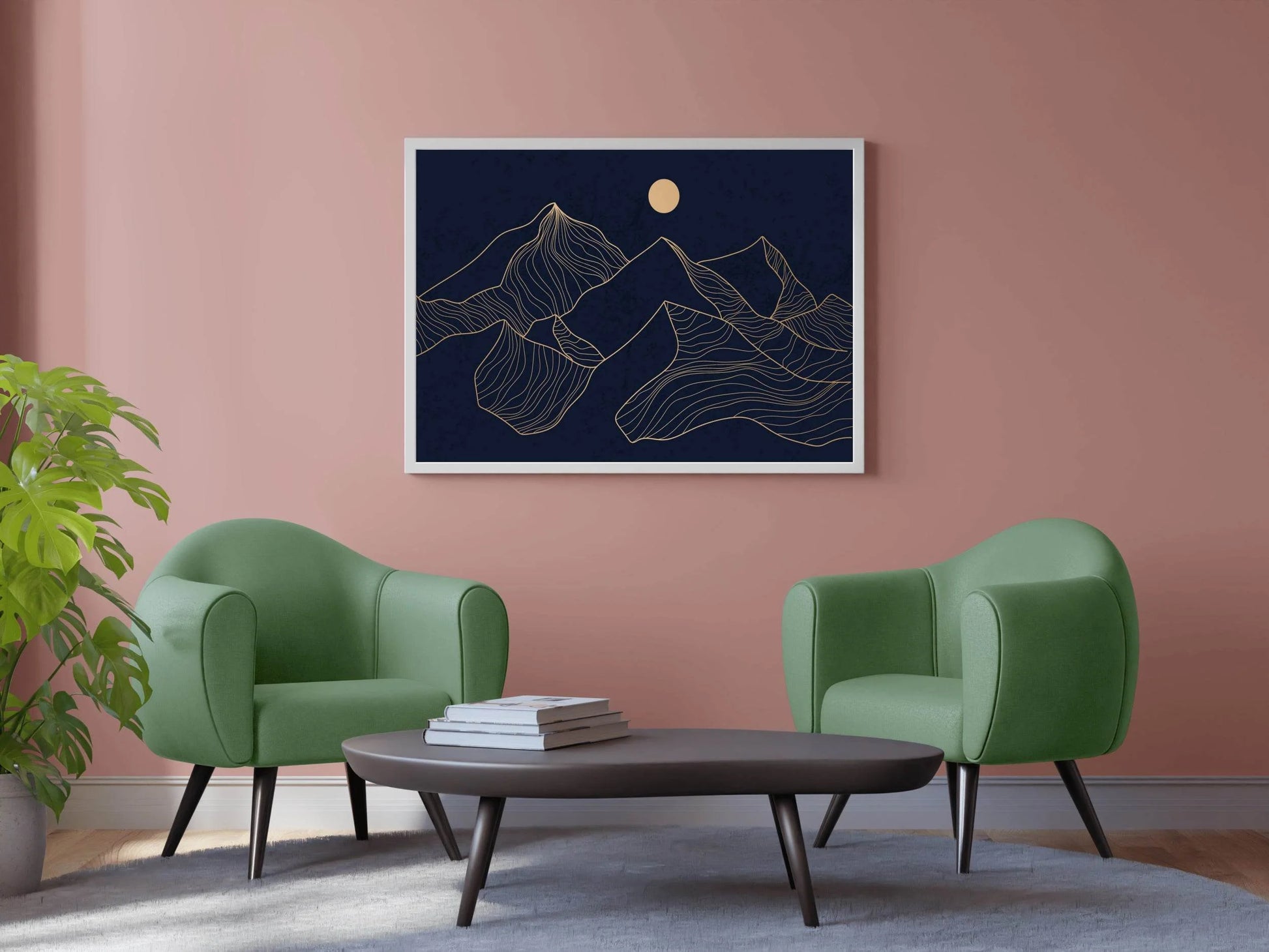 Mountain And Moon Portrait at Night Line Art - beink online art store
