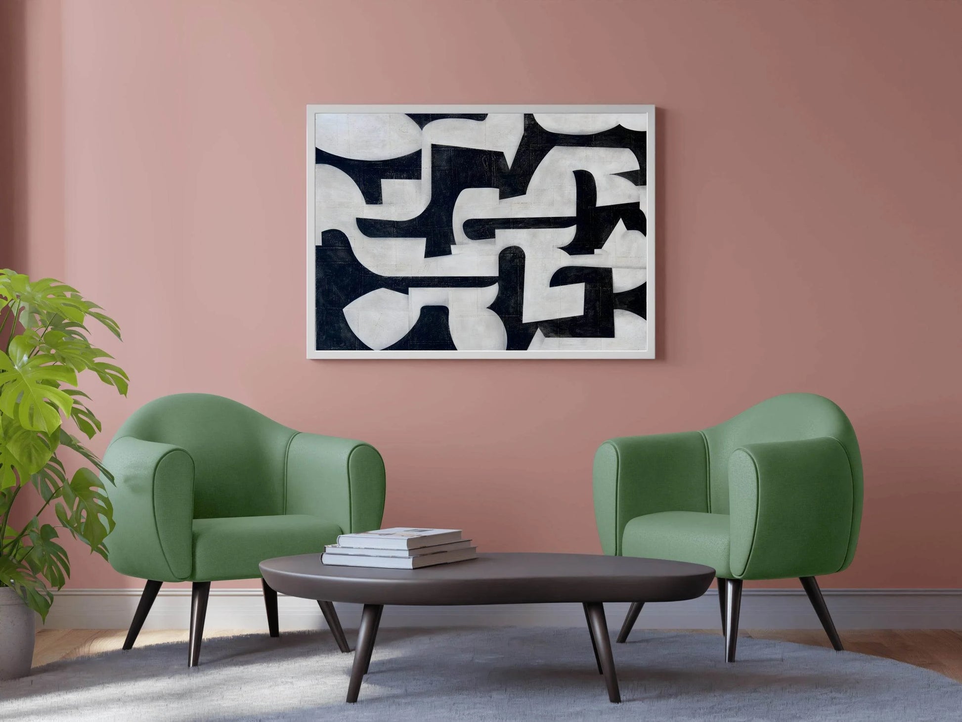 Black and White Interlocking Shapes Wall Art - beink online art store