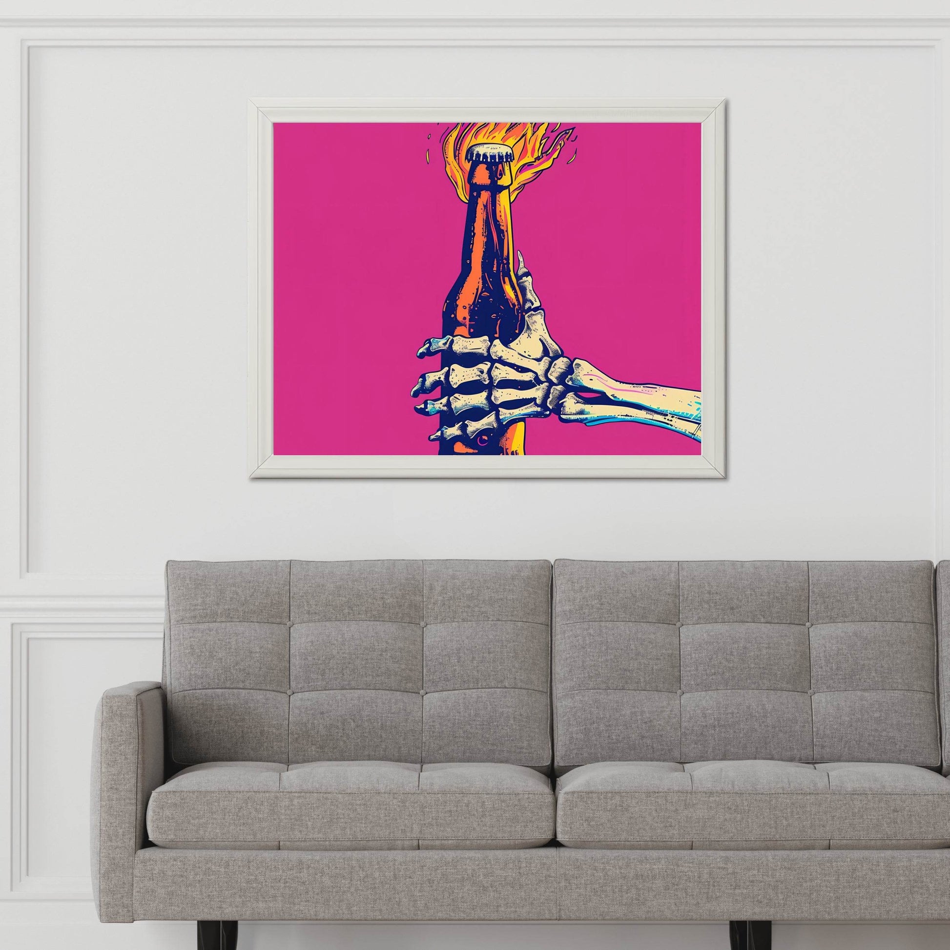 Skeleton Hand Grasping a Flaming Bottle Wall Art - beink online art store