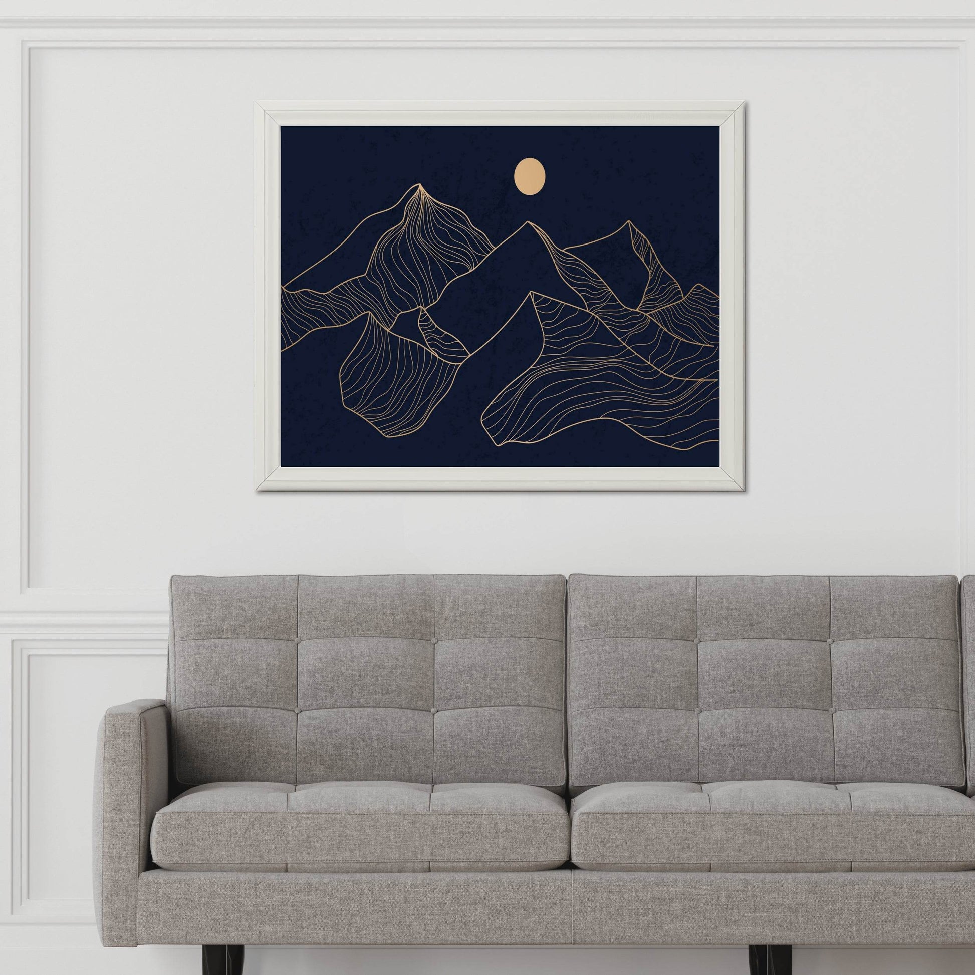 Mountain And Moon Portrait at Night Line Art - beink online art store