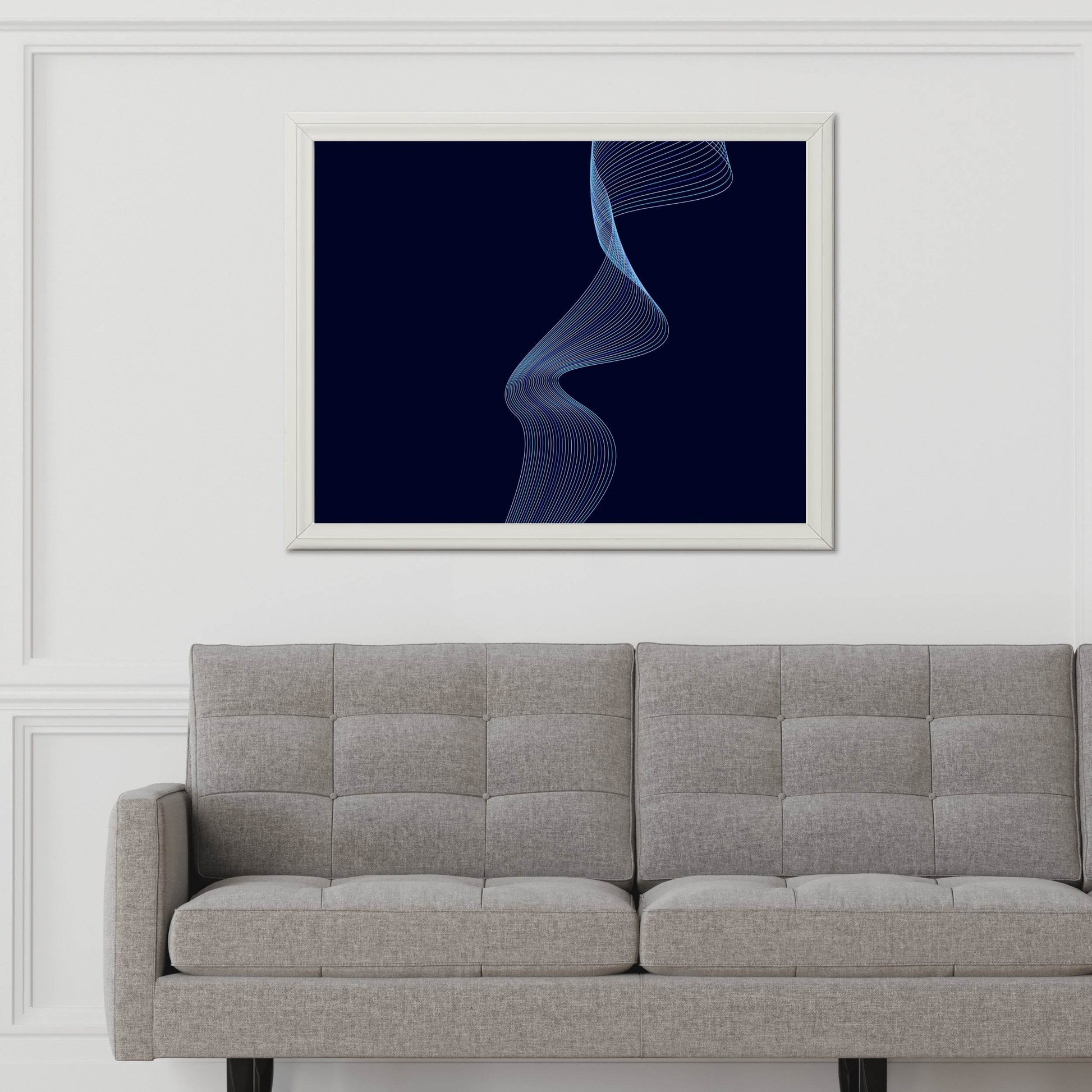 Blue Technology Waves with Black Shadow Abstract Wall Art - beink online art store