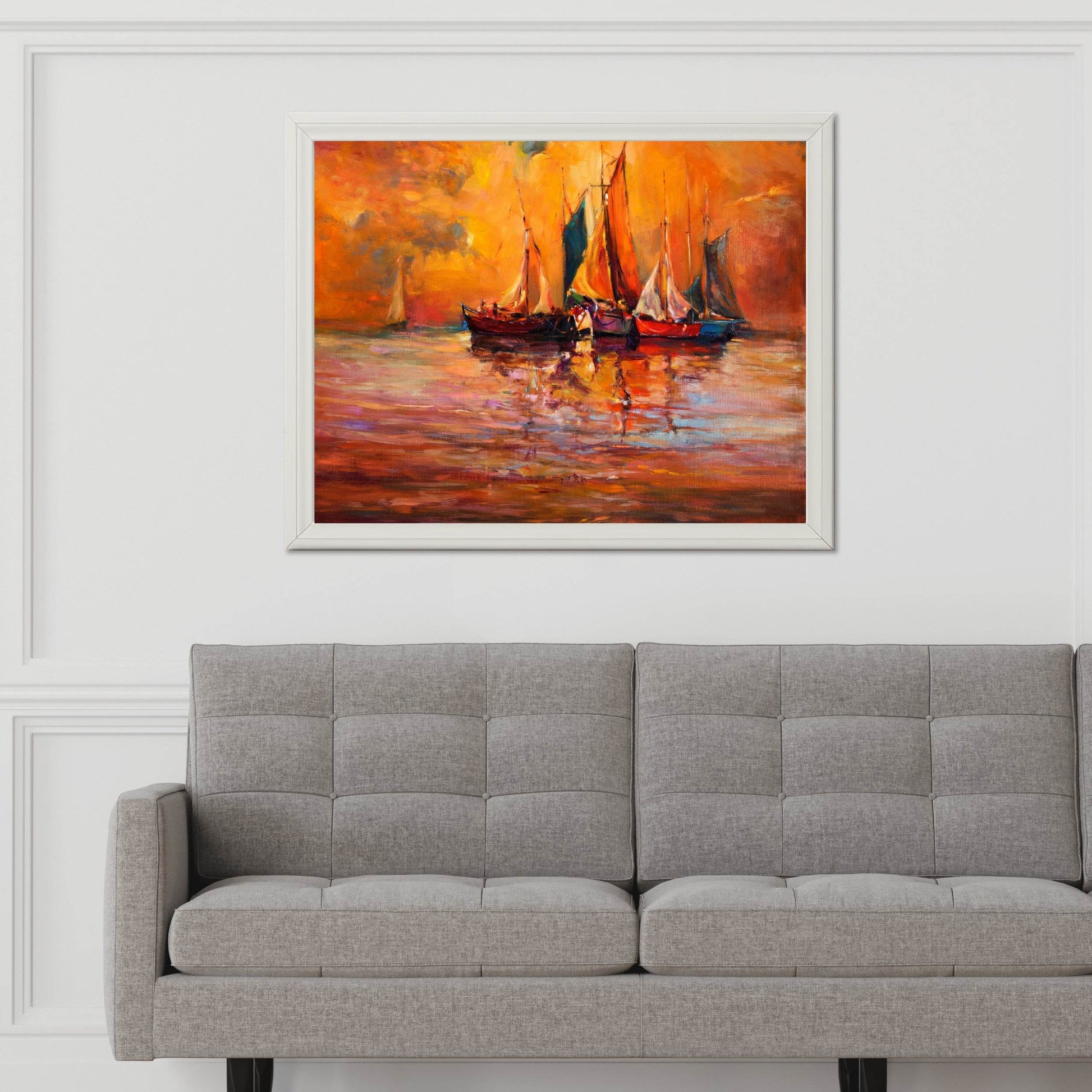Fishing Boats in The Golden Sunset of The Sea Wall Art - beink online art store