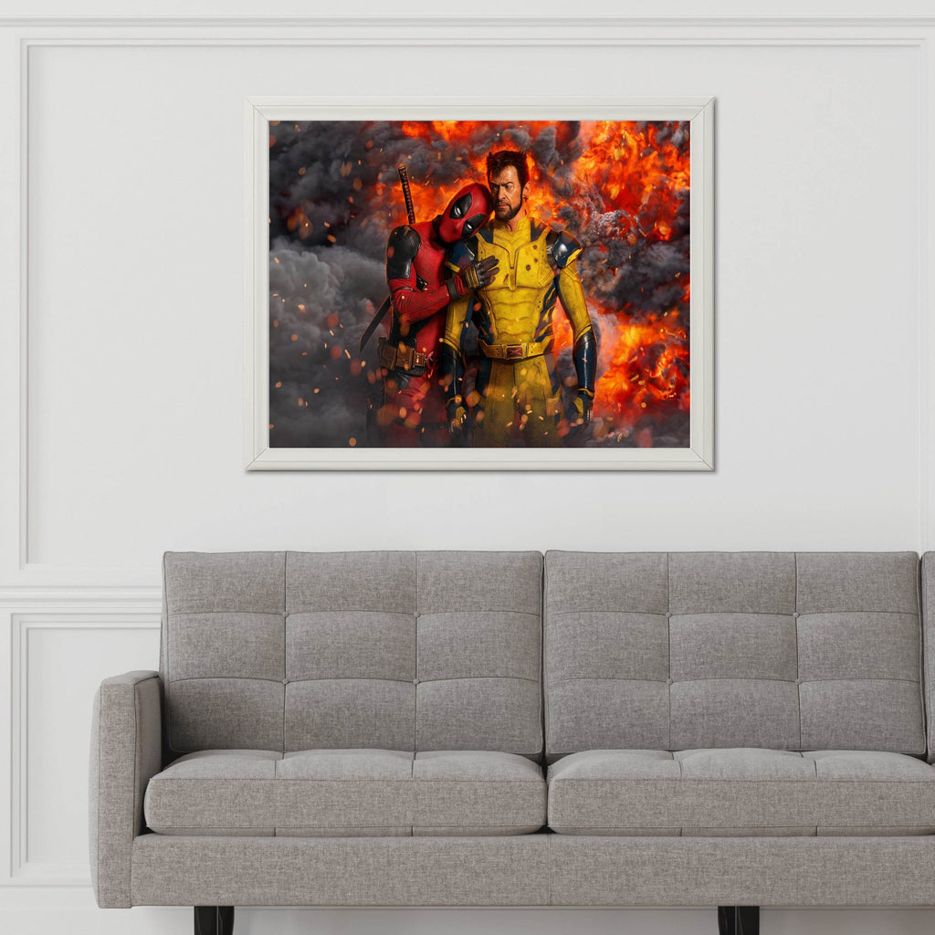 Funny Deadpool & Wolverine with Fire Background - beink online art store
