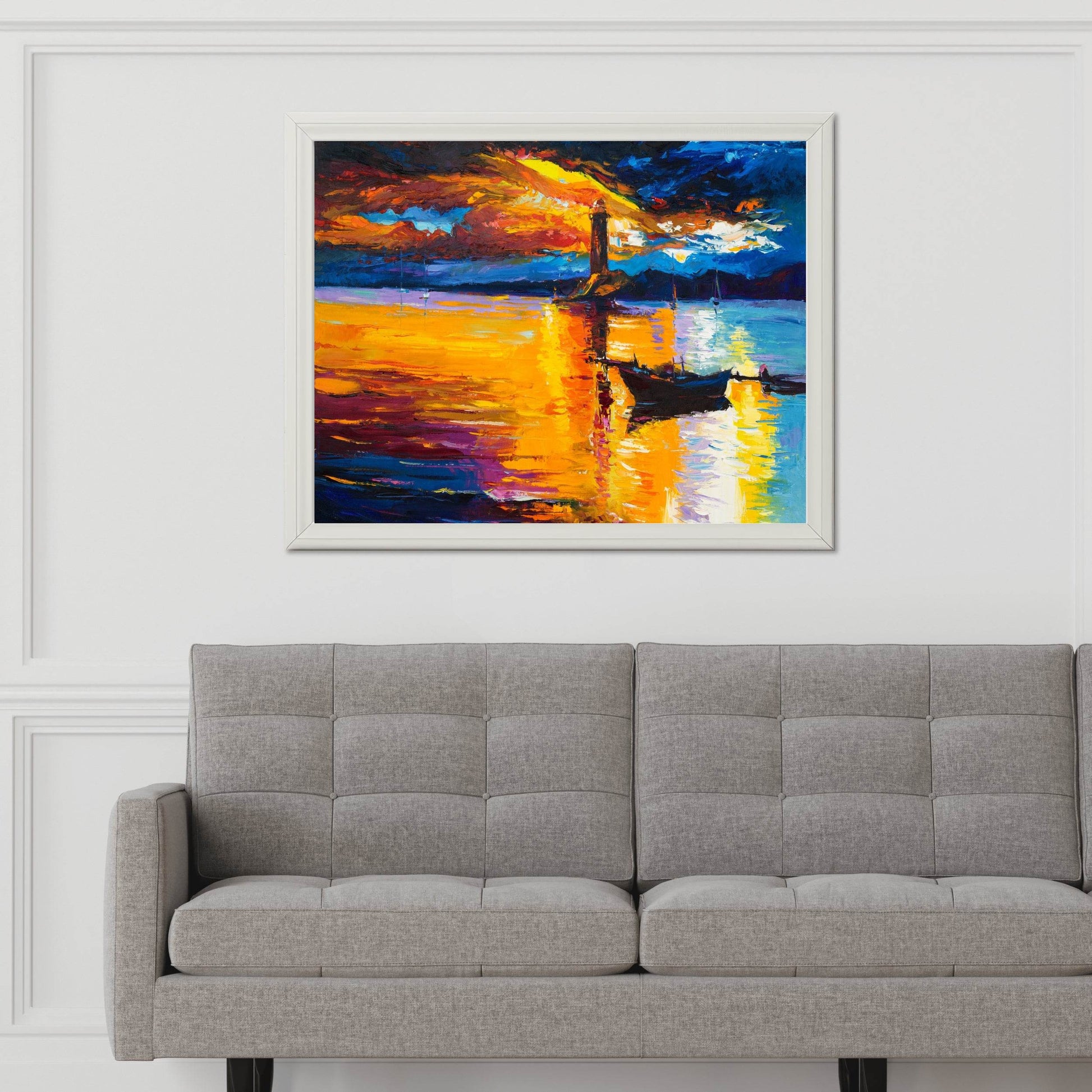 Boat And Lighthouse at Sunset Wall Art - beink online art store