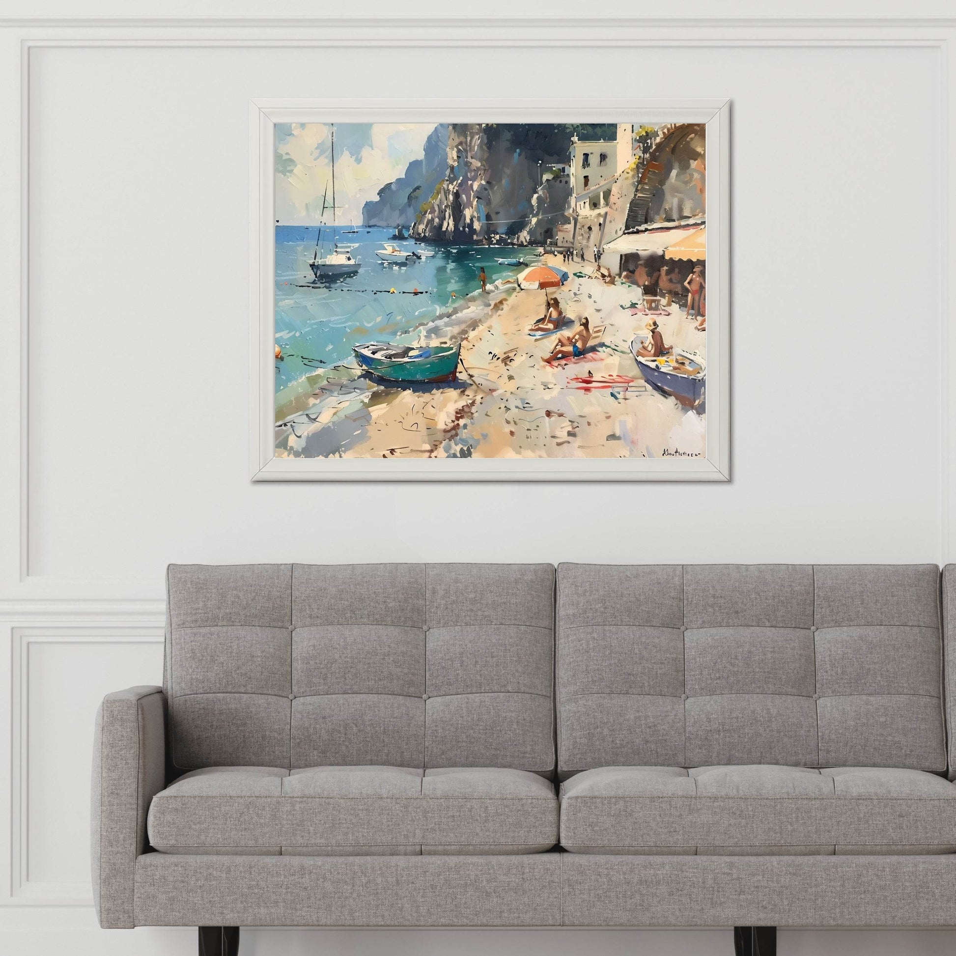 Oil Painting of People And Boats on The Beach Wall Art - beink online art store