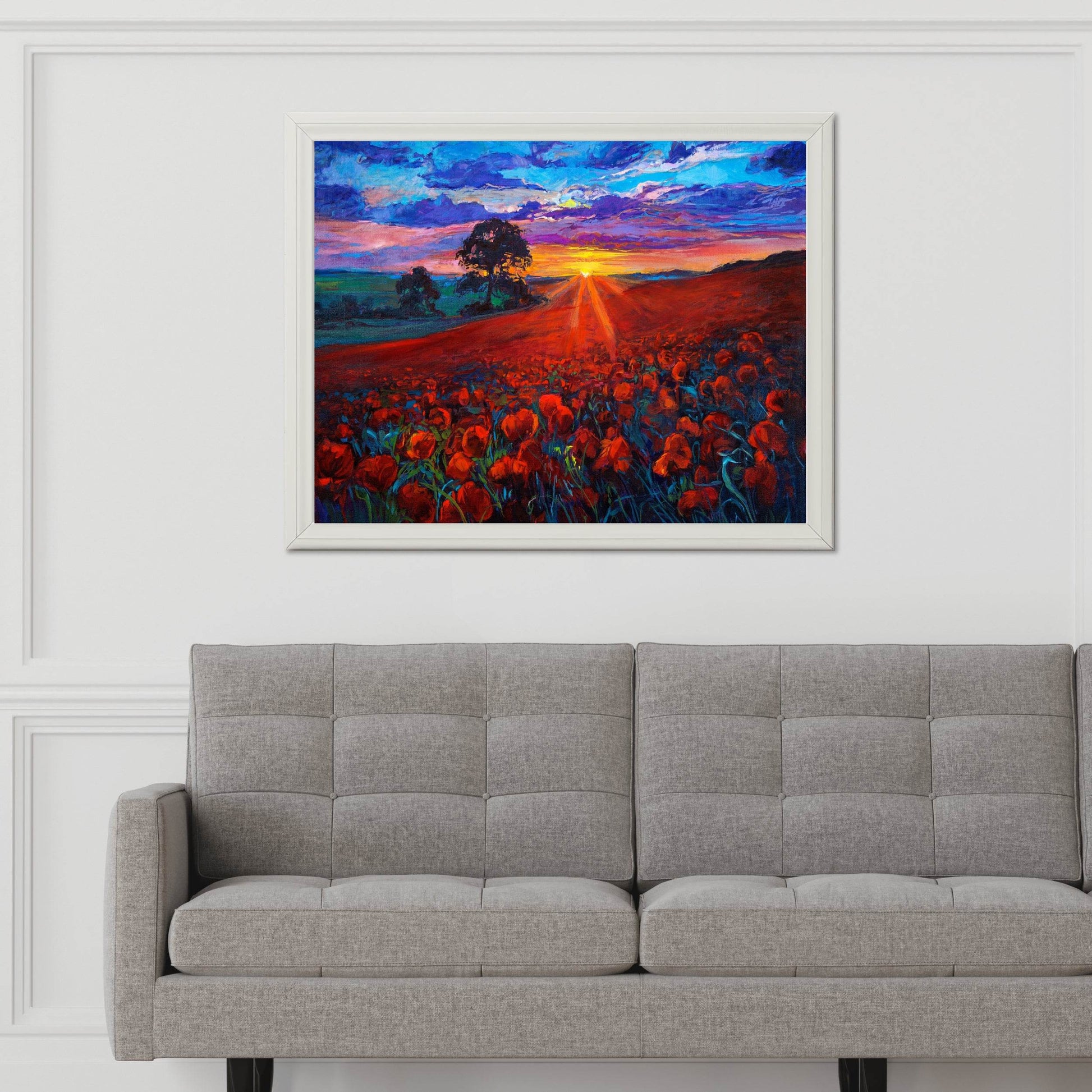 Oil Painting Sunrise In Flower Field Wall Art - beink online art store