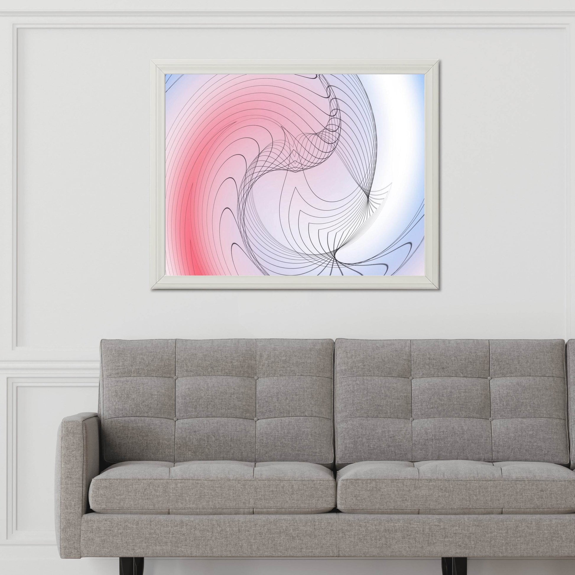 Oval Lines with Blue and Red Background Abstract Wall Art - beink online art store