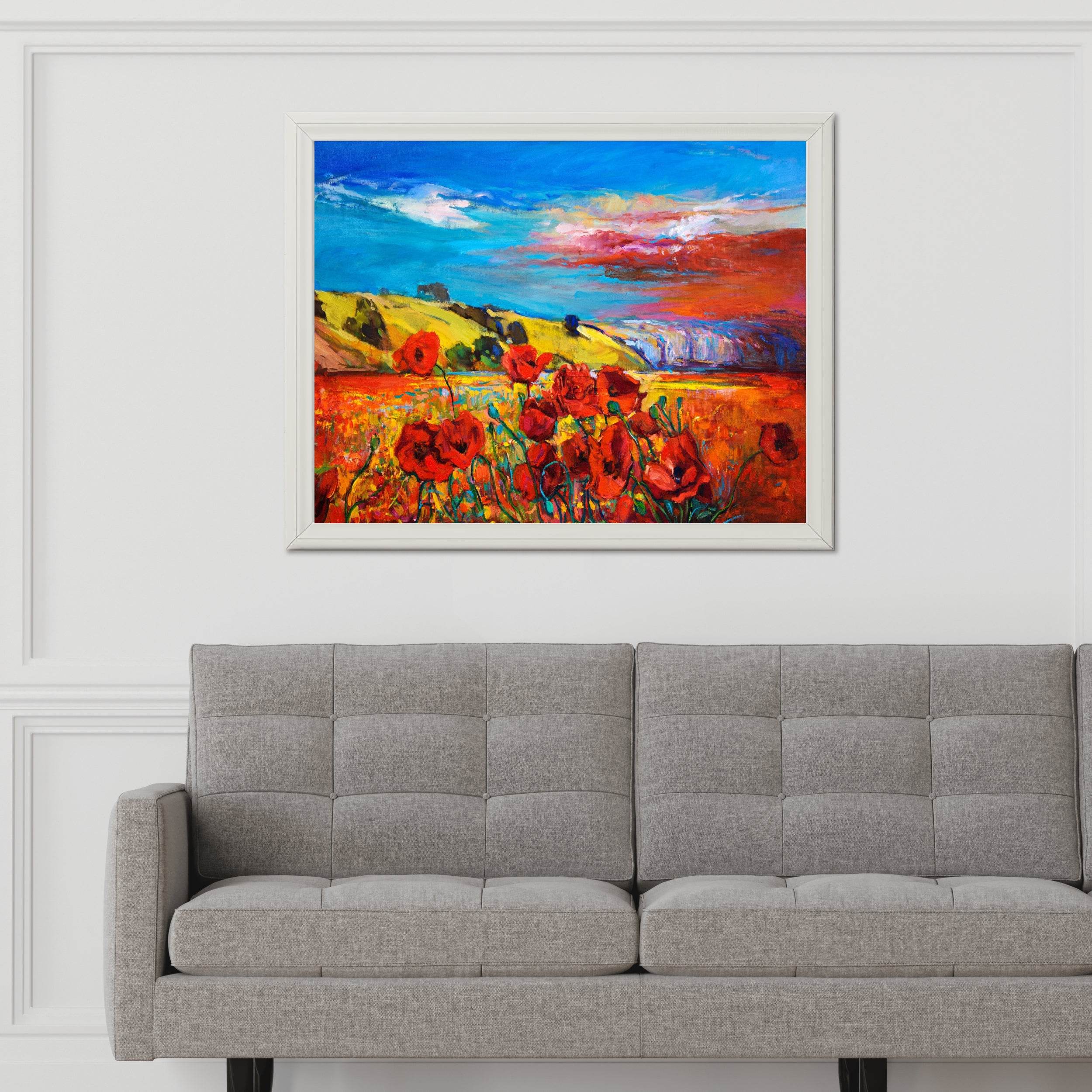Watercolor Painting Of Poppy Field - beink online art store