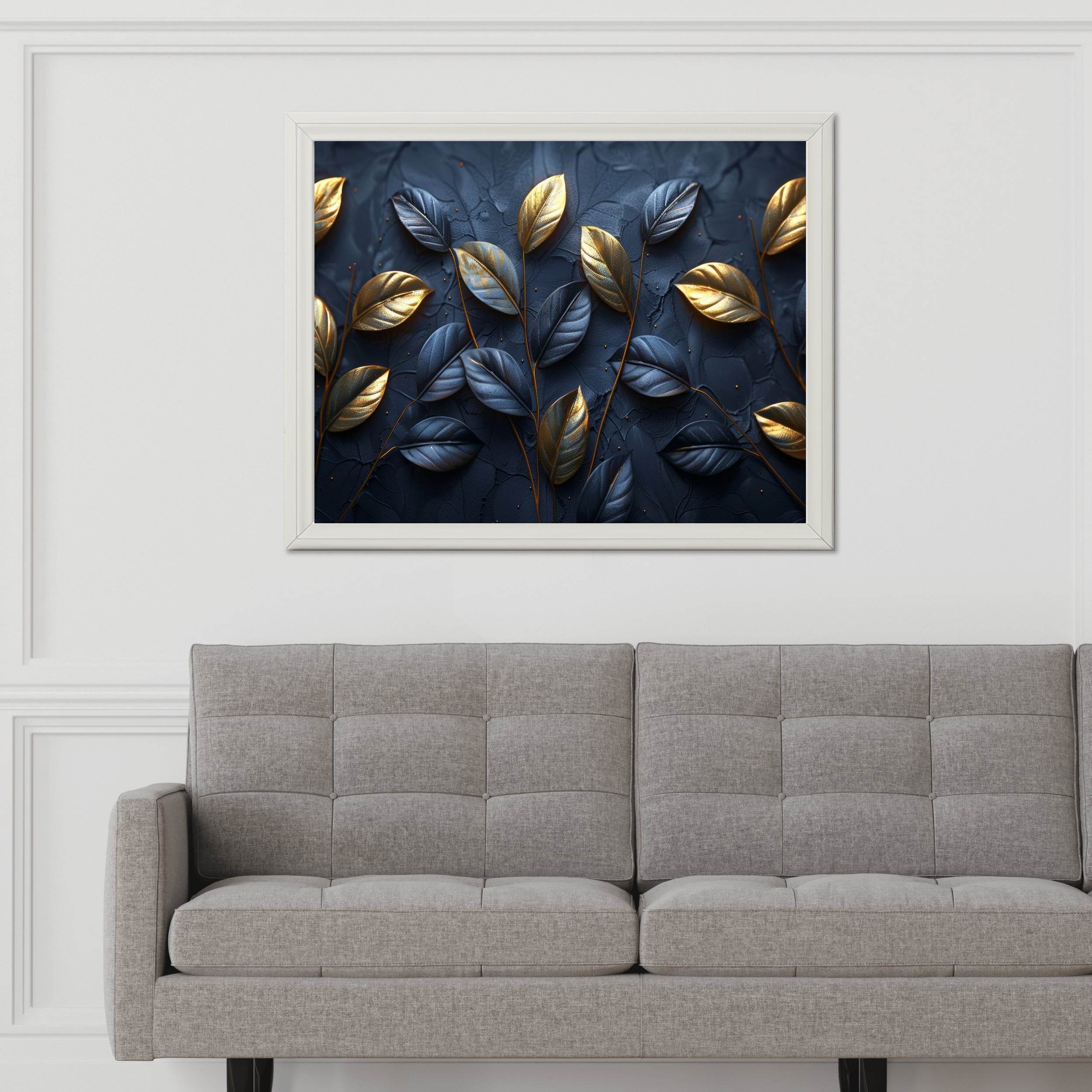 Classy Golden and Blue 3d Leaves Abstract Wall Art - beink online art store