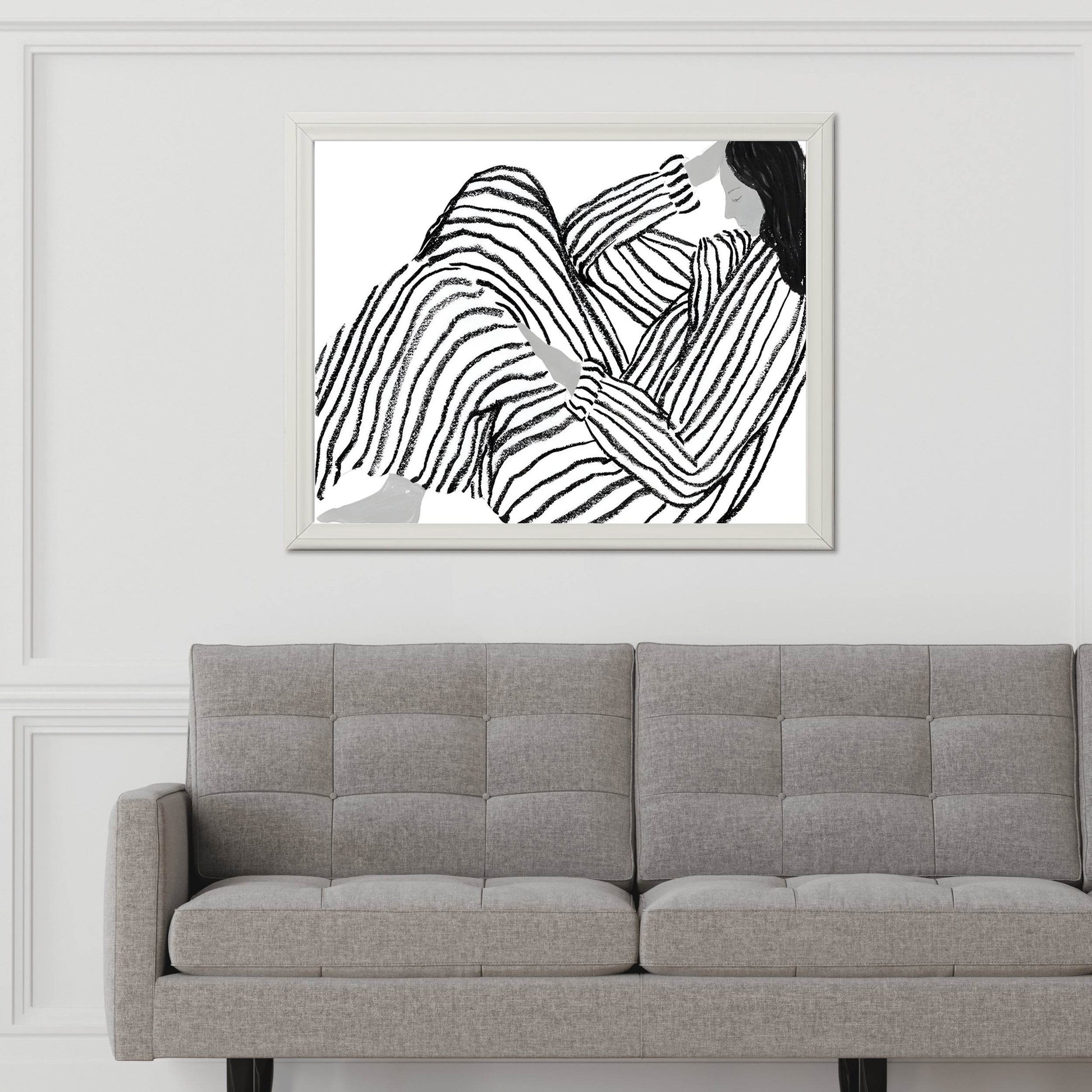 Black Painting of Girl Lost in Thought Wall Art - beink online art store