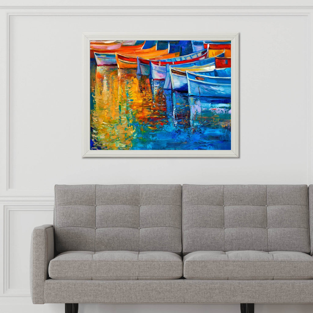 Oil Painting of Colorful Fishing Boats Wall Art - beink online art store