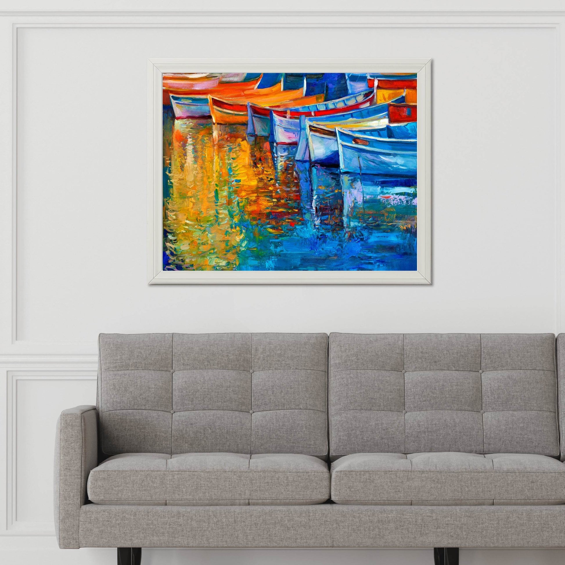 Oil Painting of Colorful Fishing Boats Wall Art - beink online art store