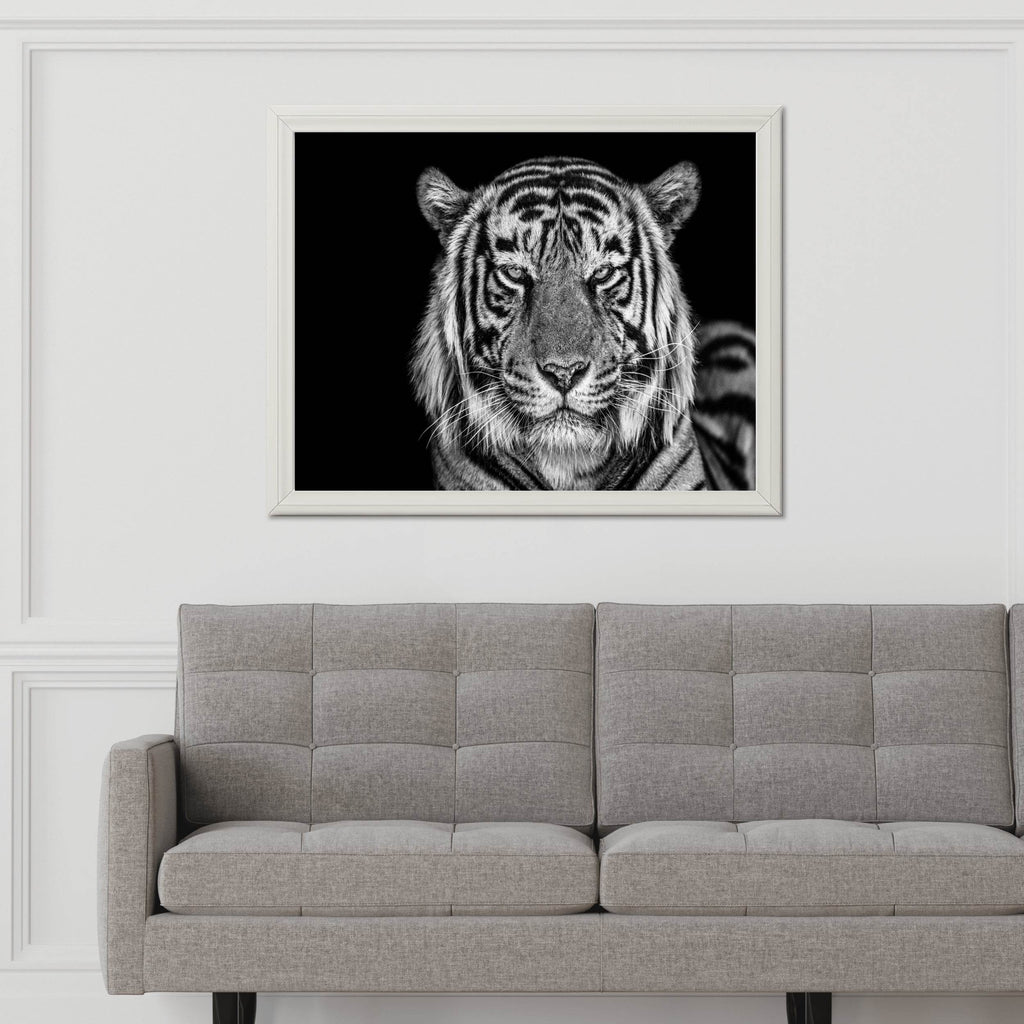 Bengal Tiger Face Cut Black & White Wall Art - beink online art store