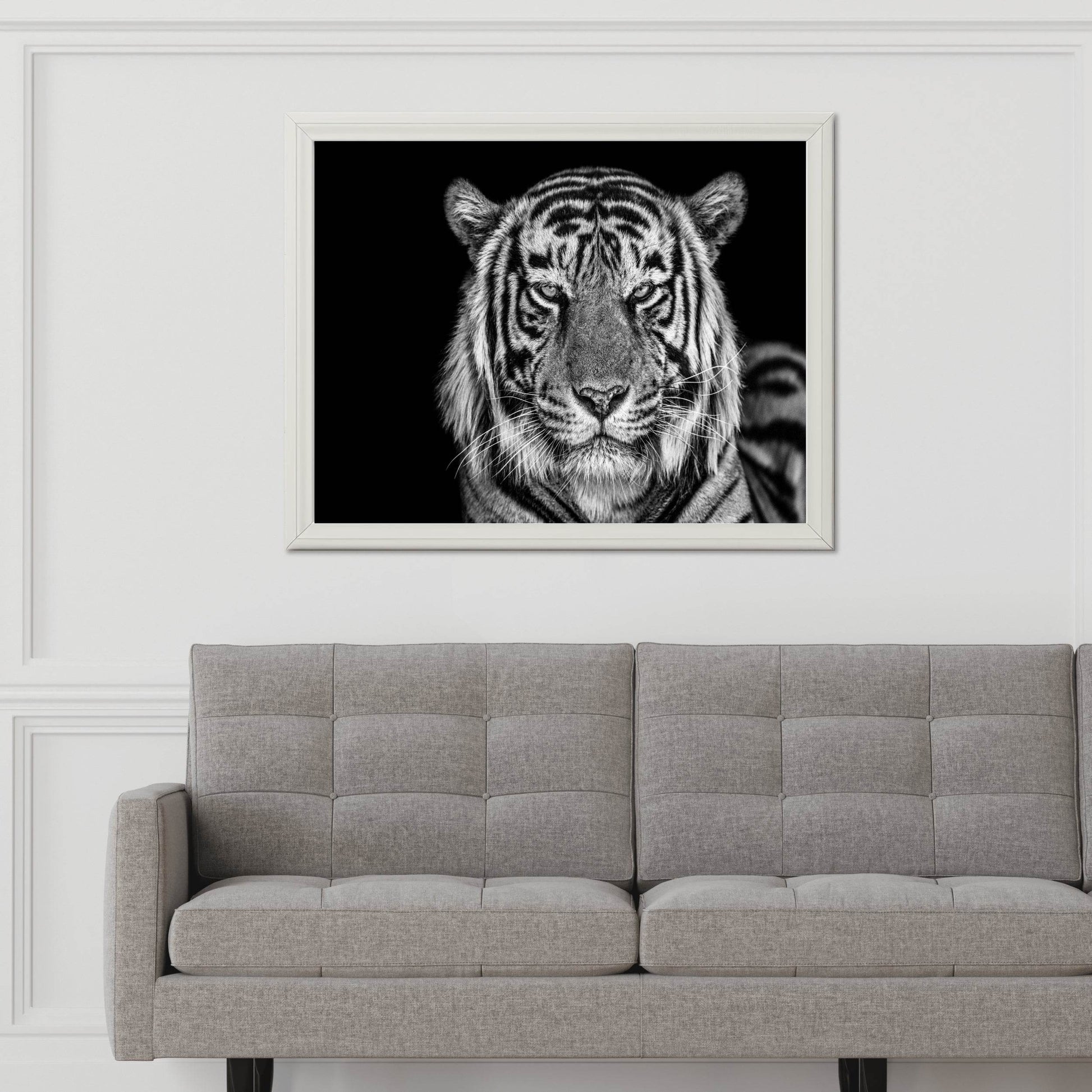 Bengal Tiger Face Cut Black & White Wall Art - beink online art store
