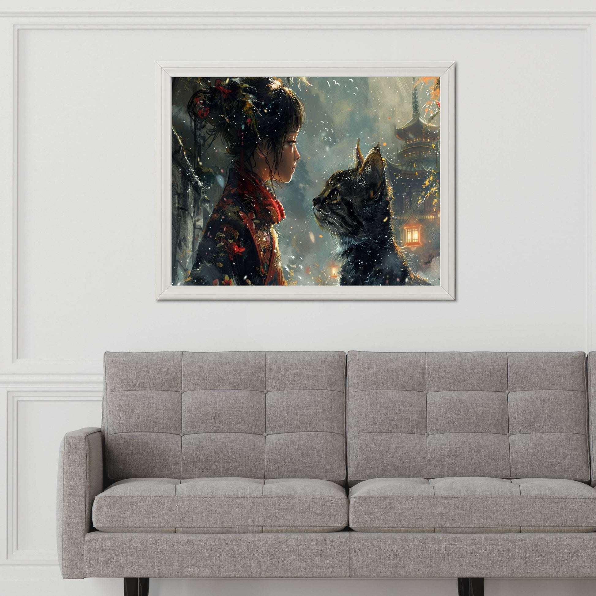 Painting of Girl and Cat Digital Art - beink online art store