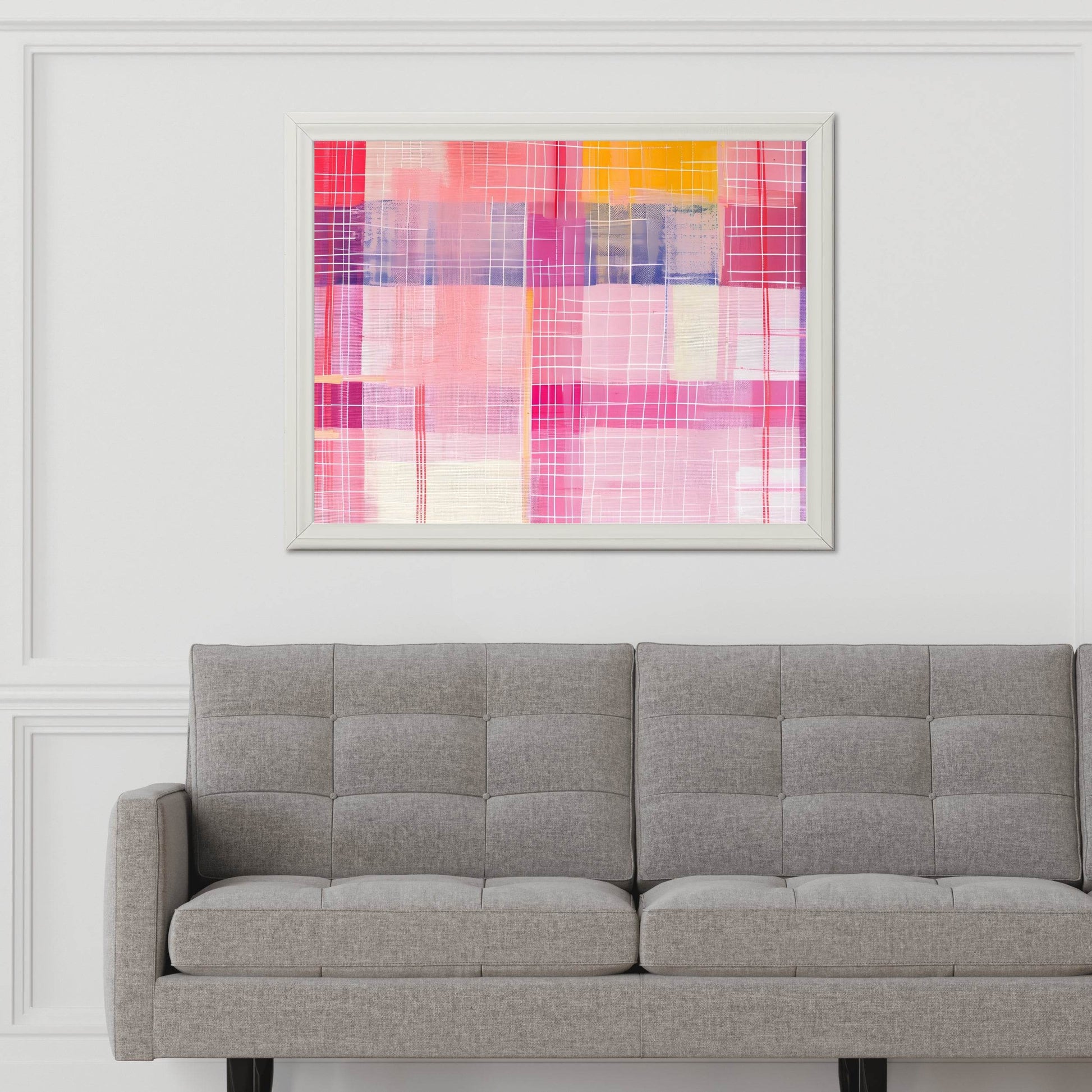 Abstract Painting of a Pink and Yellow Plaid - beink online art store