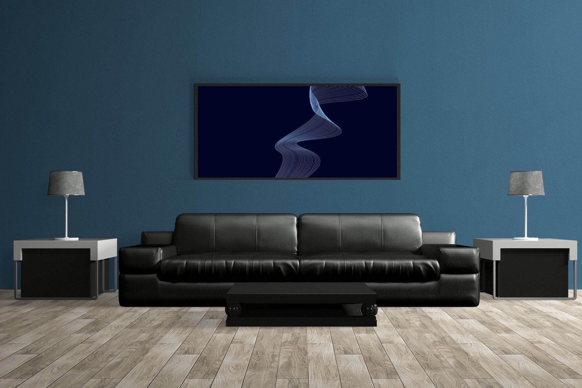 Blue Technology Waves with Black Shadow Abstract Wall Art - beink online art store