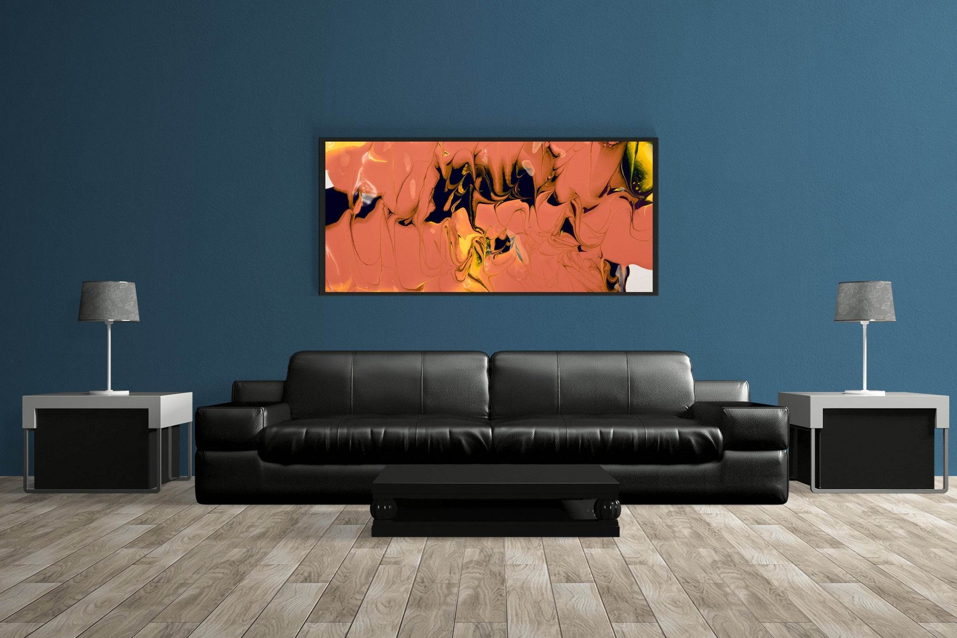 Black Paint Mixing With Yellow Abstract Wall Art - beink online art store
