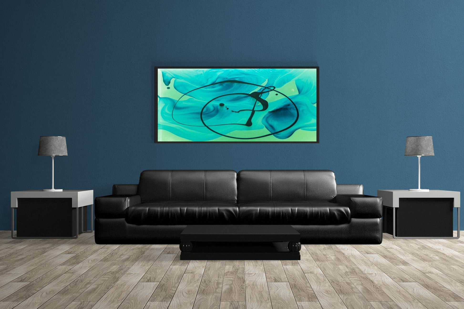 Cyan Oil Paint Abstract Wall Art - beink online art store