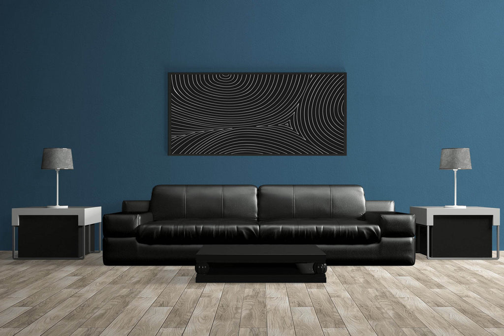 White Circular Lines With Black Background Abstract Wall Art - beink online art store