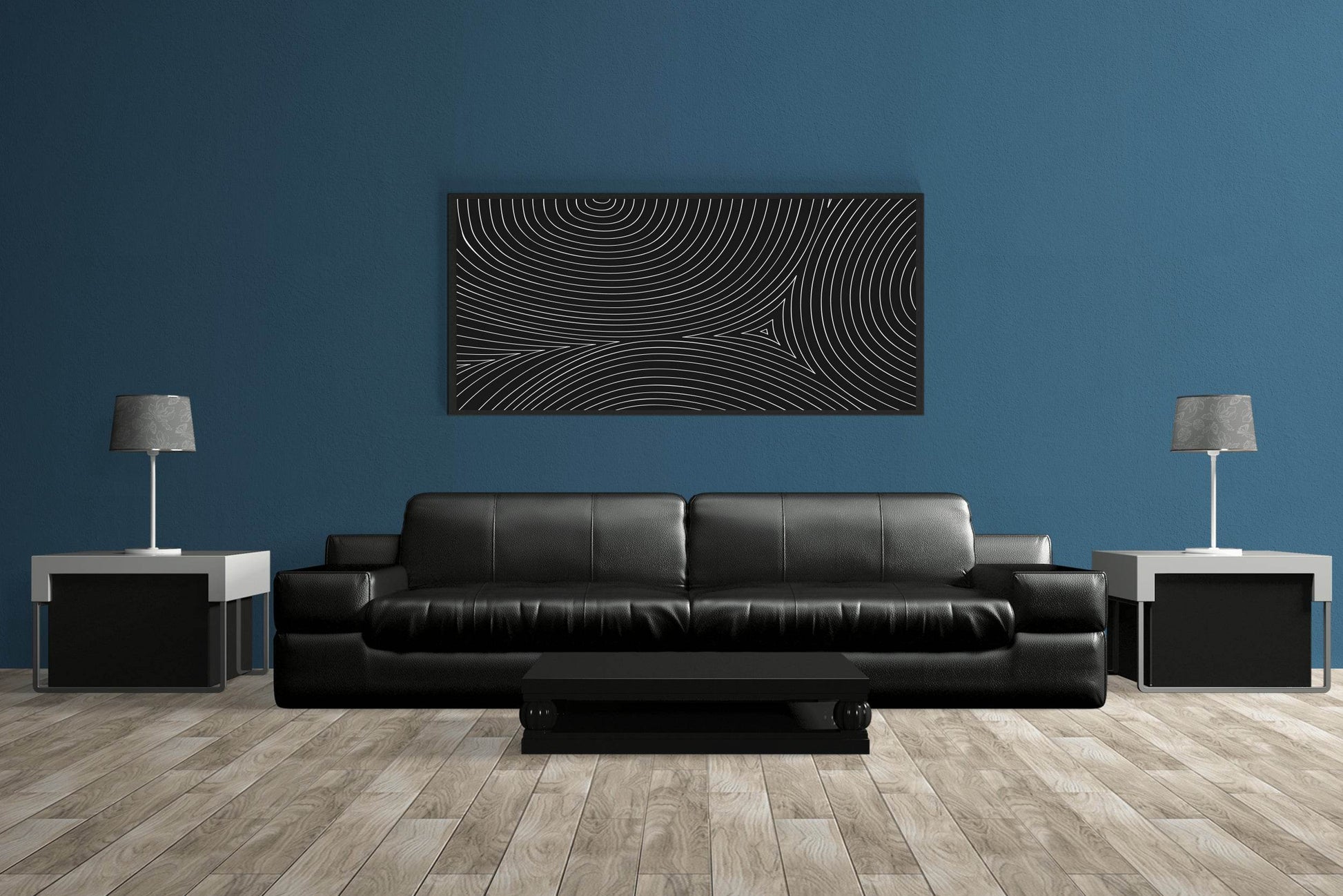 White Circular Lines With Black Background Abstract Wall Art - beink online art store