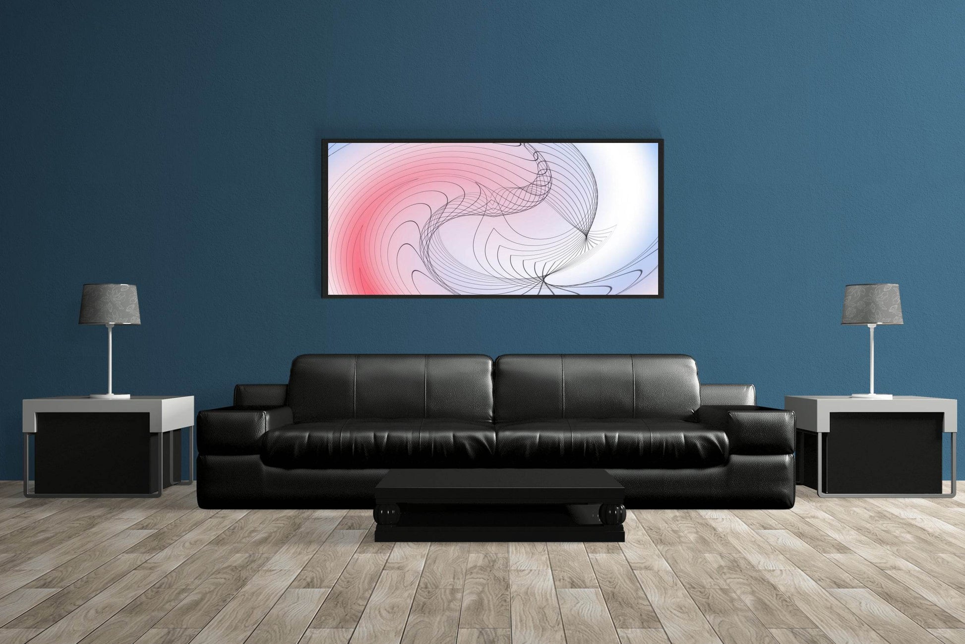 Oval Lines with Blue and Red Background Abstract Wall Art - beink online art store