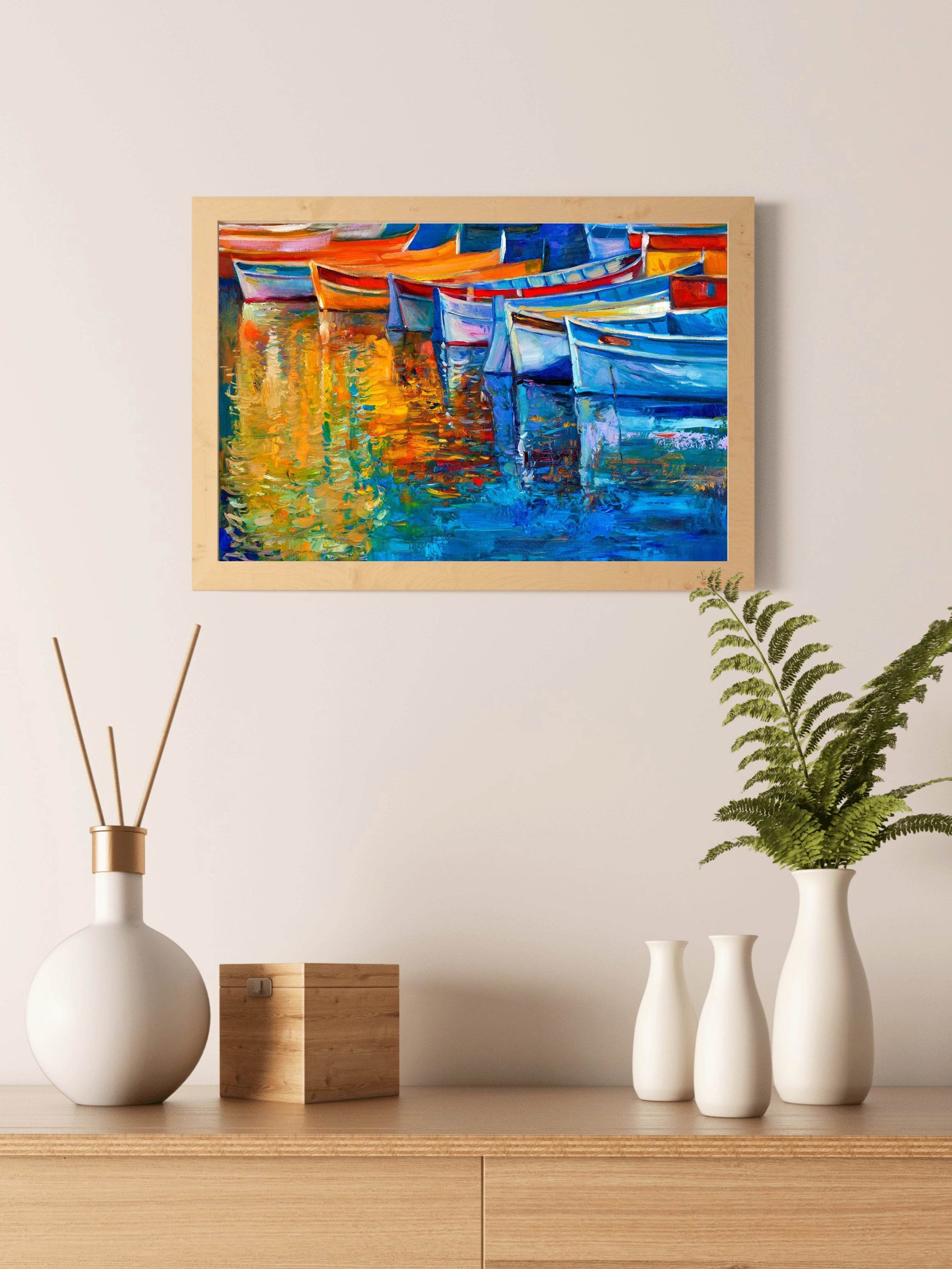 Oil Painting of Colorful Fishing Boats Wall Art - beink online art store