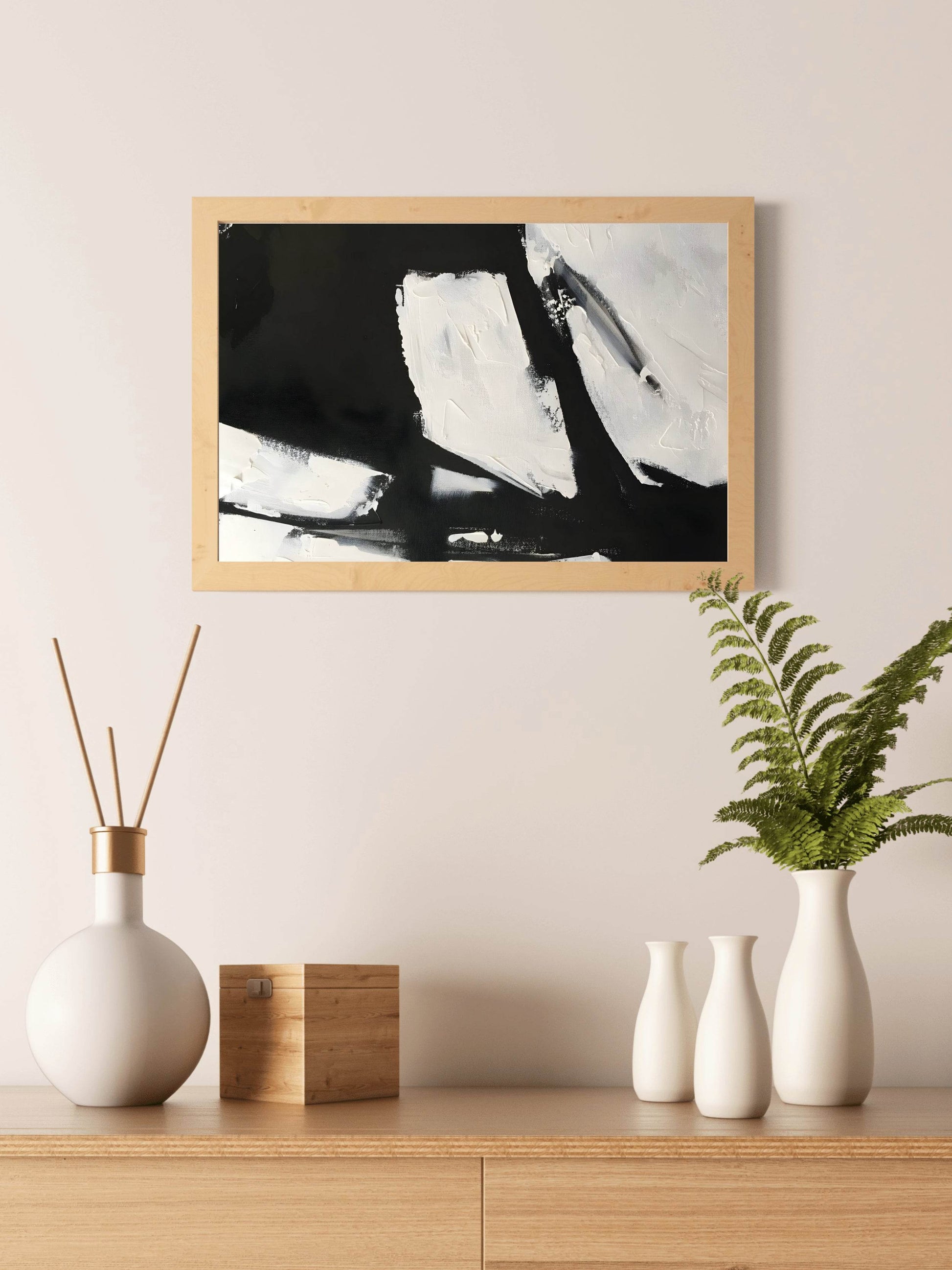 Black and White Paint Brush Strokes Wall Art - beink online art store