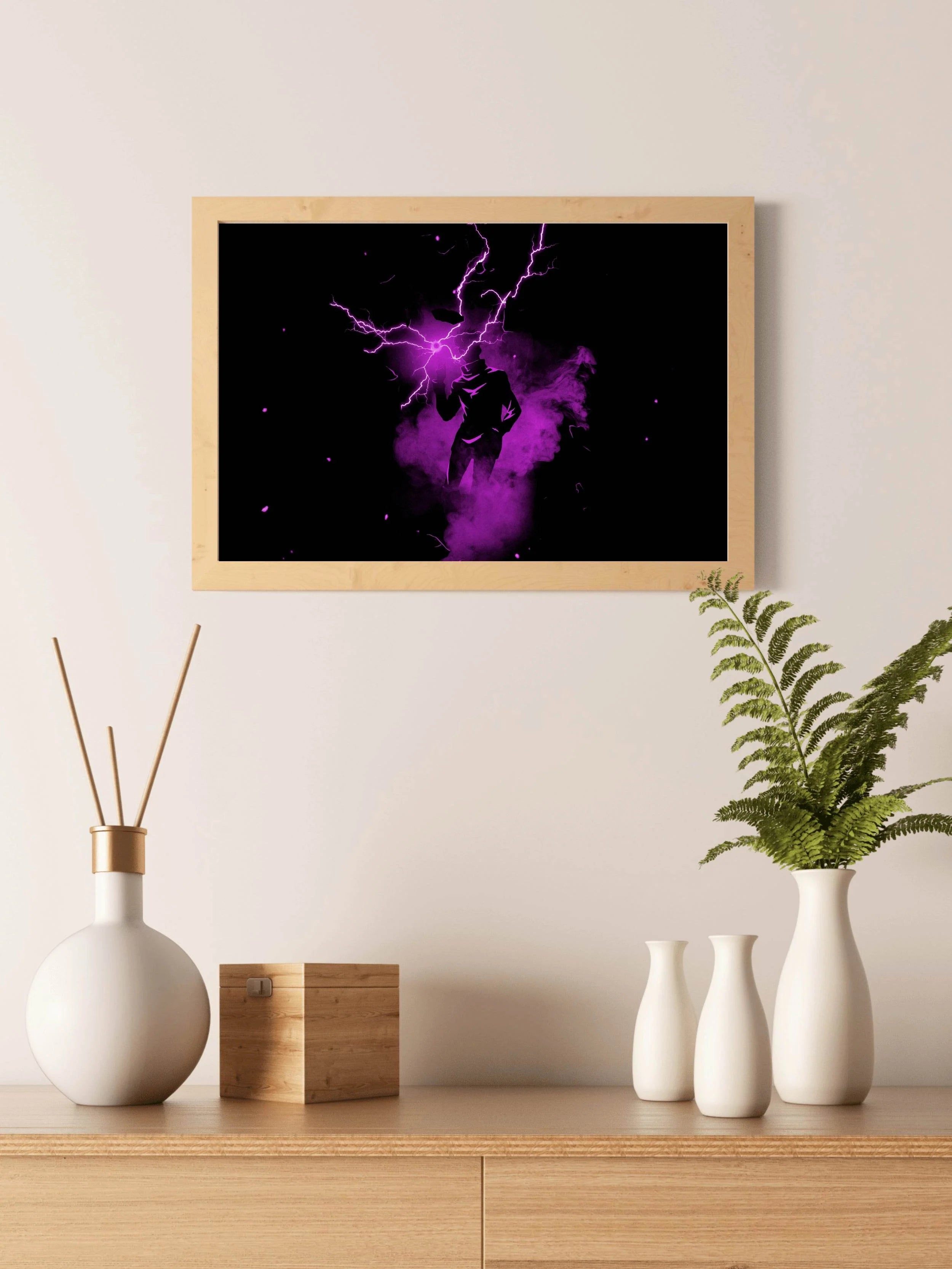 Black And Dark Satoru Gojo Lightning Anime Wall Art - beink online art store