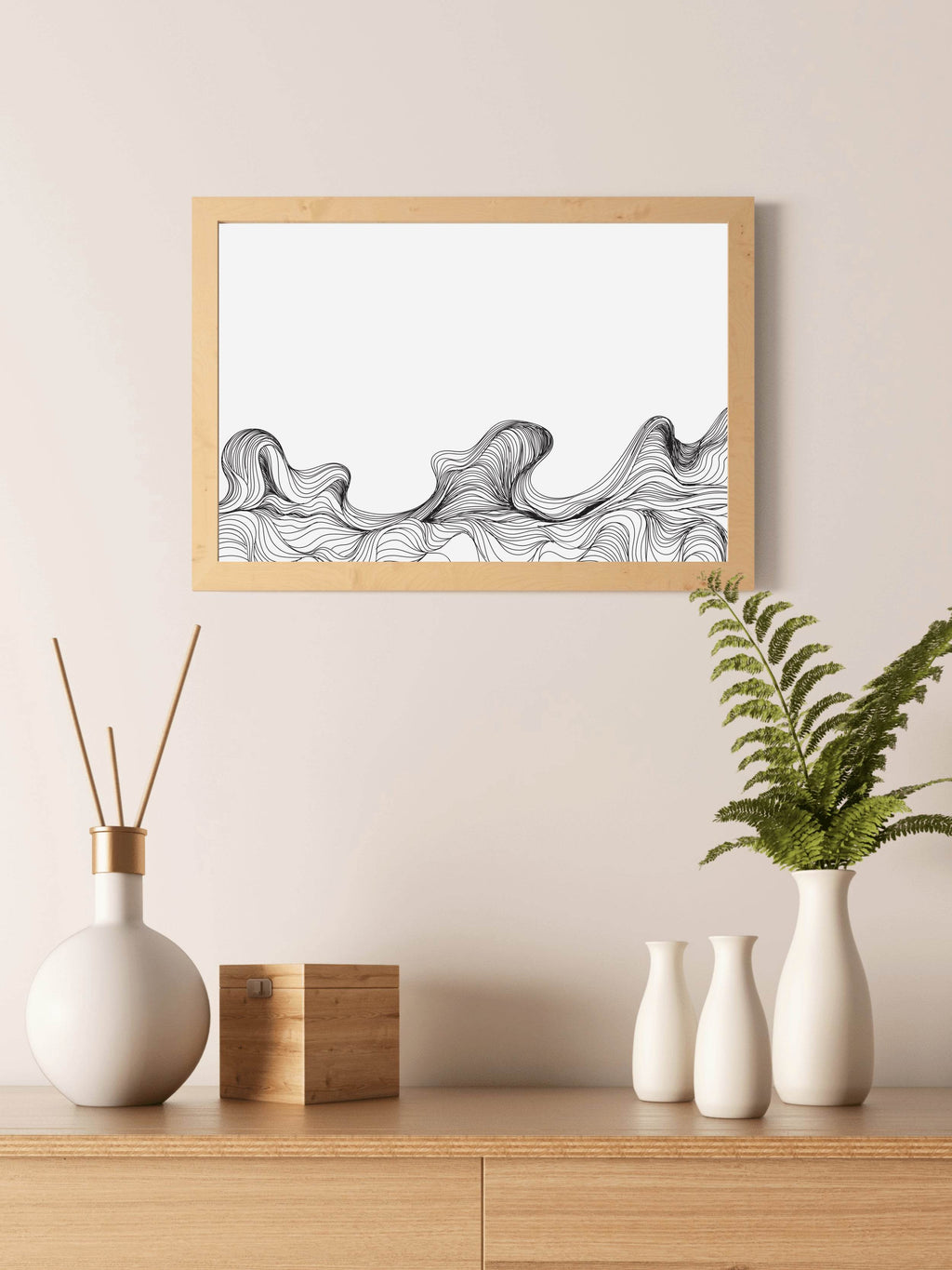 Handdrawn Thin Waves Abstract Wall Art - beink online art store